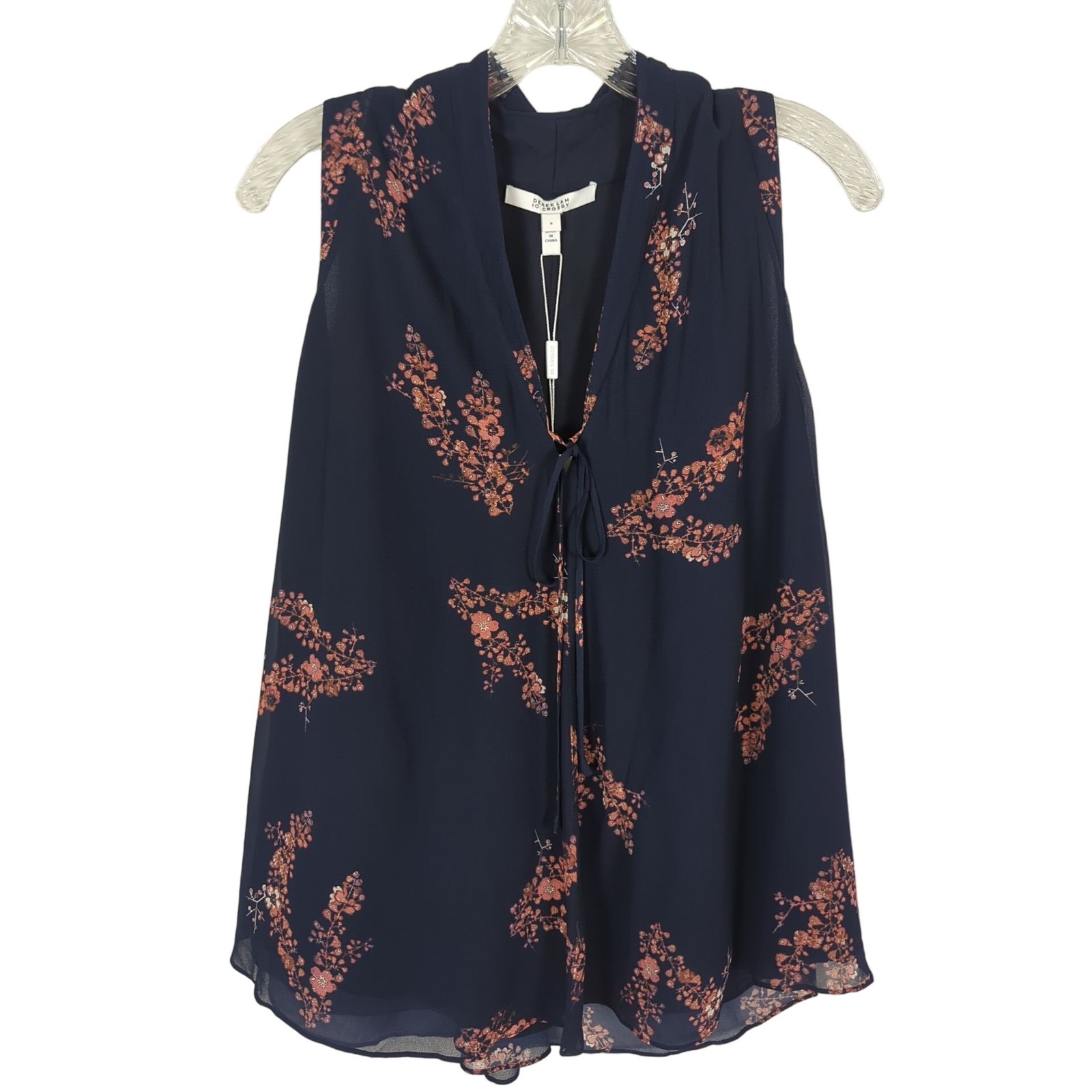 DEREK LAM 10 CROSBY Top Womens Sz 8 blue Floral sleeveless summer Bohemian