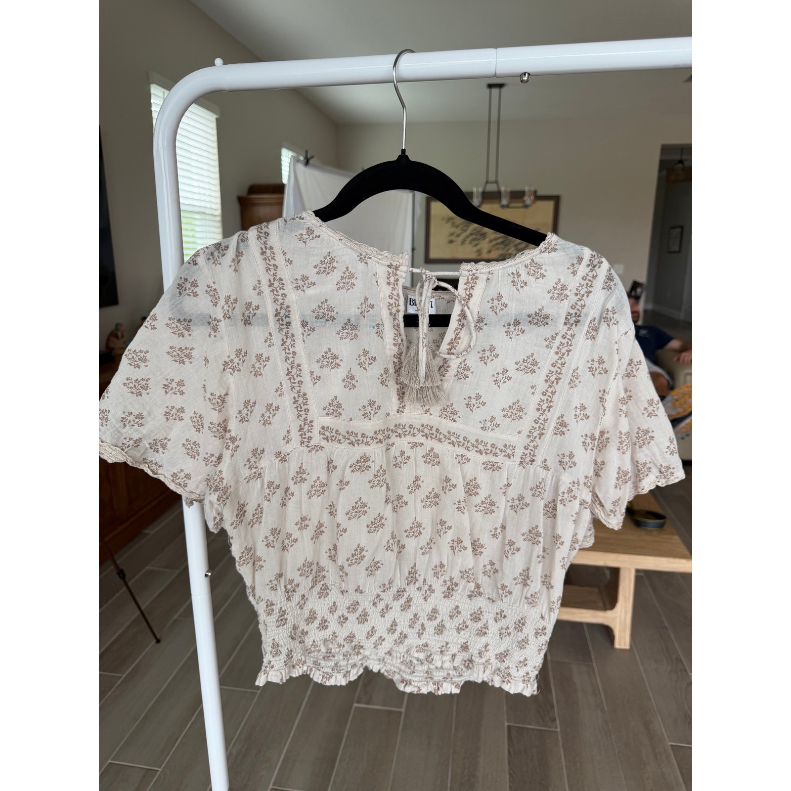 BILA 77 Cream Floral Smocked Boho Crop Top S