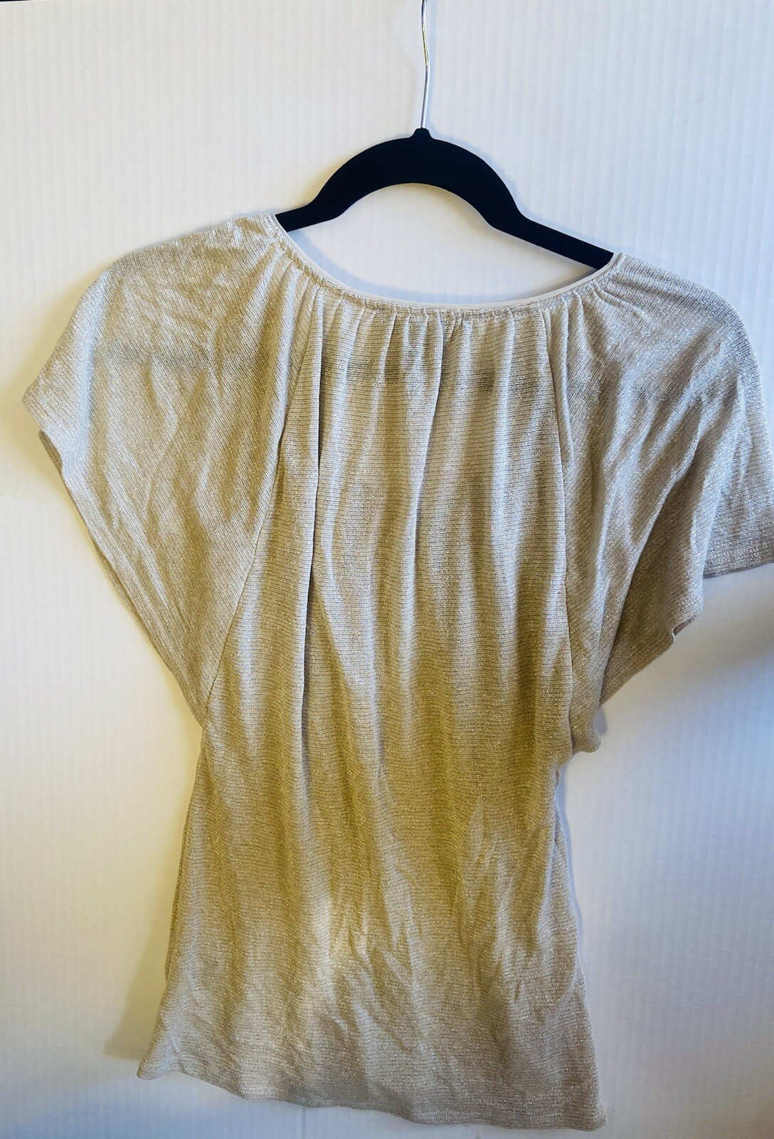 NWT! White House Black Market Womens XXS Striped Metallic Shimmer Flutter Top