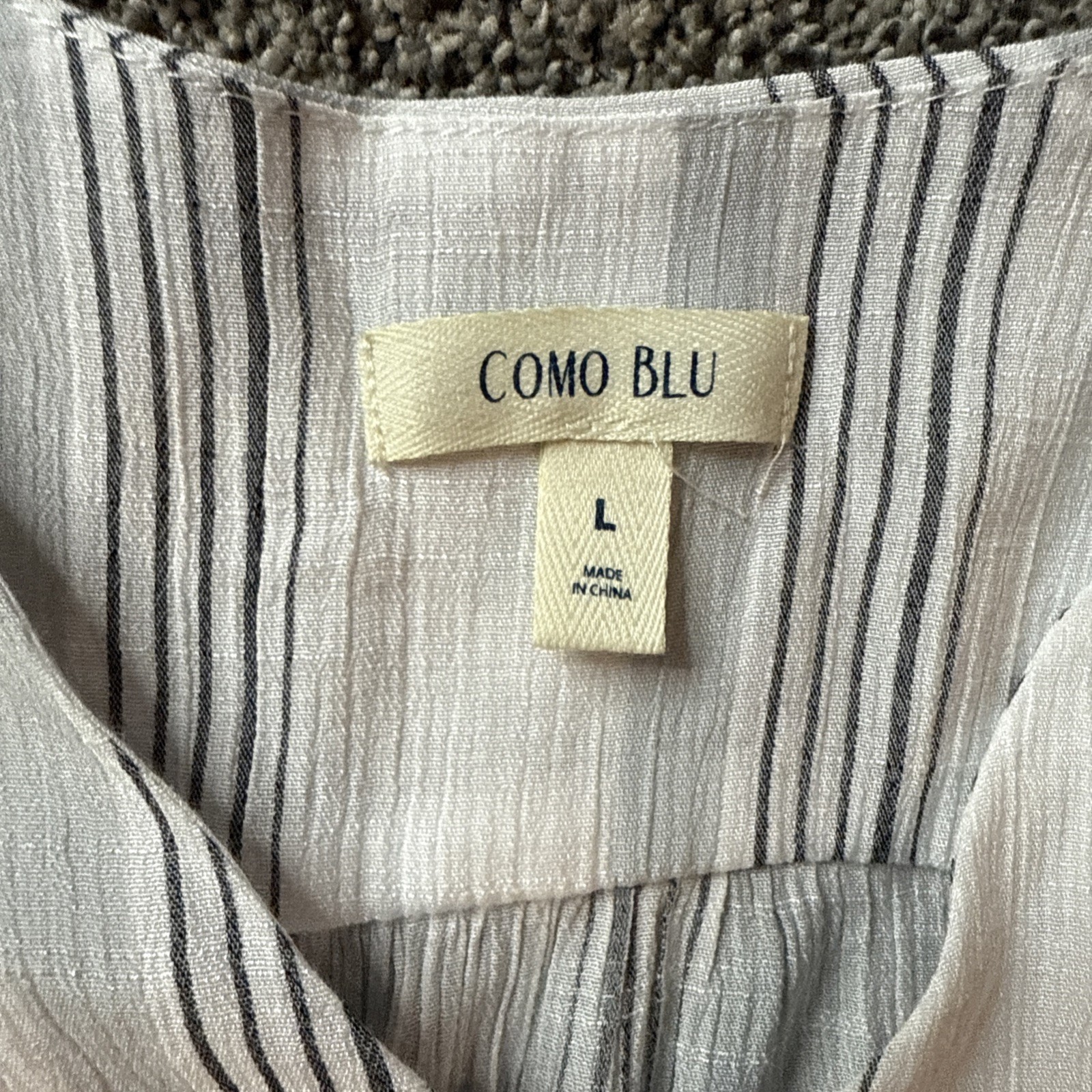 Como Blu Women’s Career Blouse Top Striped White Black Gray (L) Large