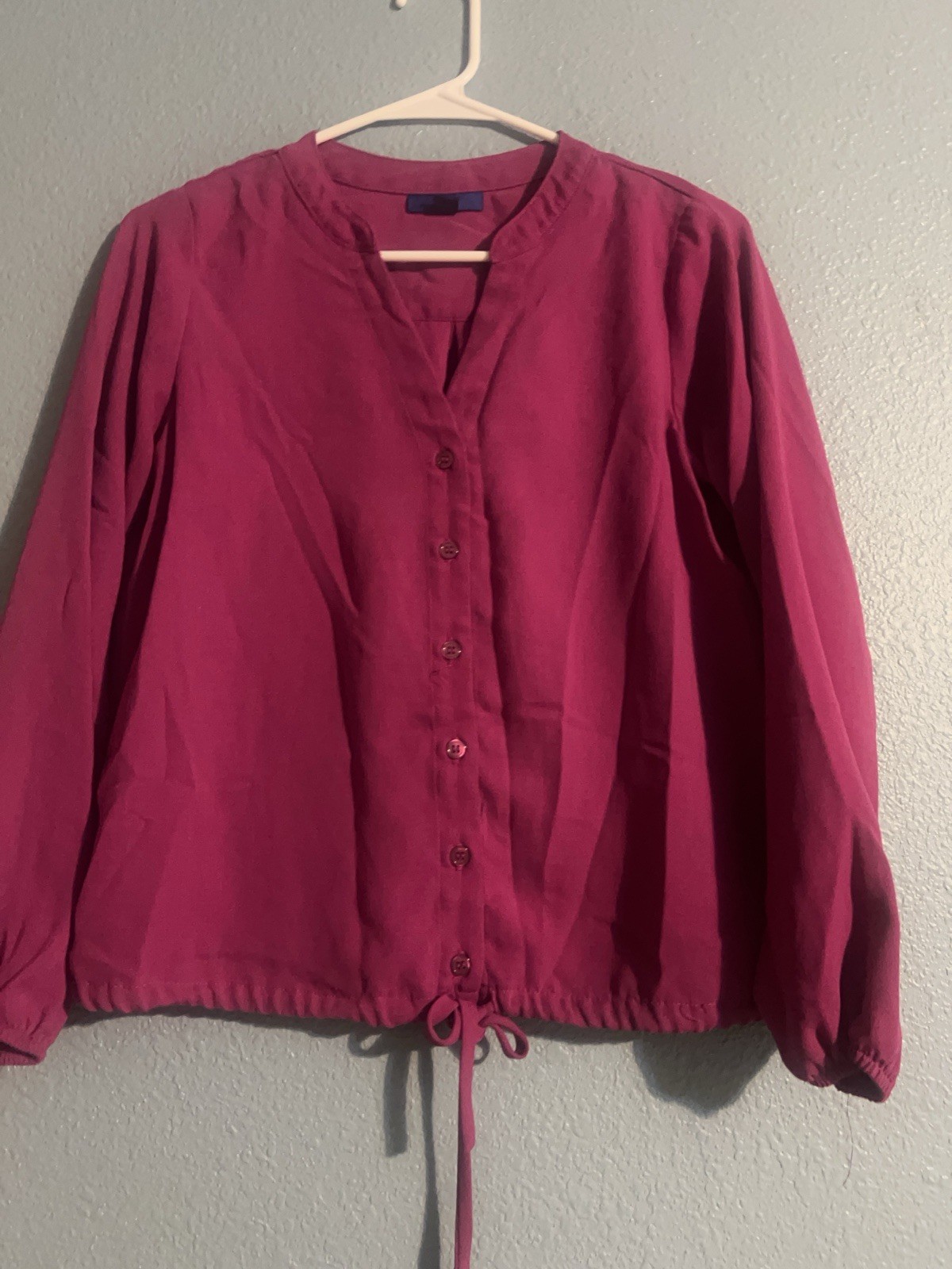 Apt. 9 Women’s Purple Solid V-Neck Long Sleeve Button Front Blouse PXS