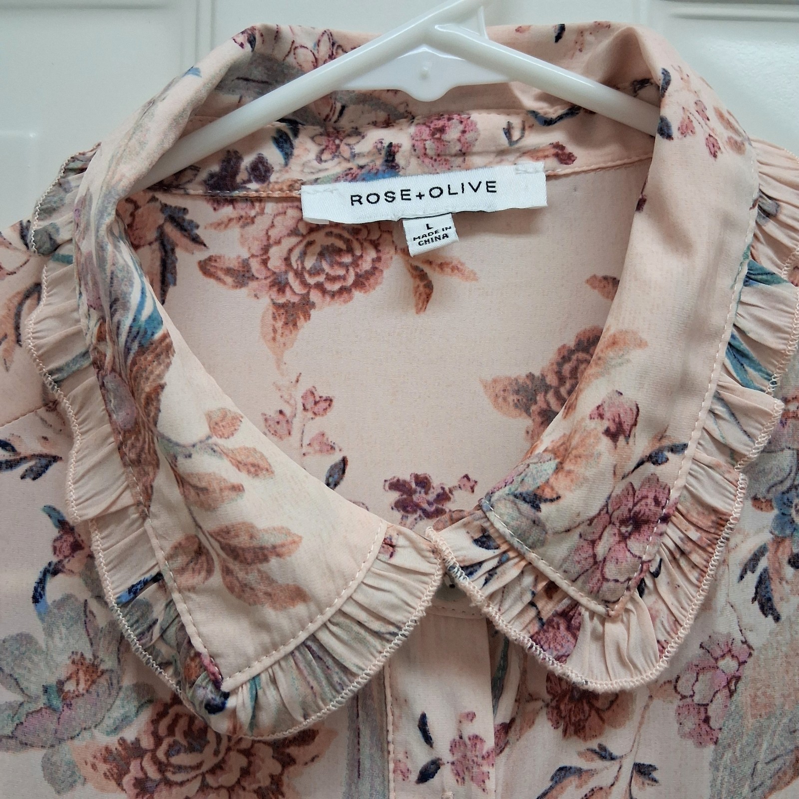 Rose + Olive Floral Bird Button Up Top Large Ruffles Cottagecore Fairy Coquette