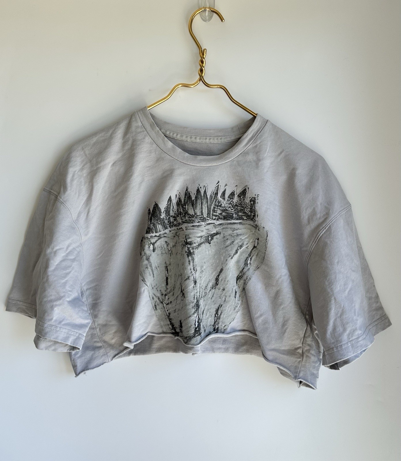 JNBY Senso Unico Cropped Short Sleeve Shirt Top Graphic Print Light Gray Small