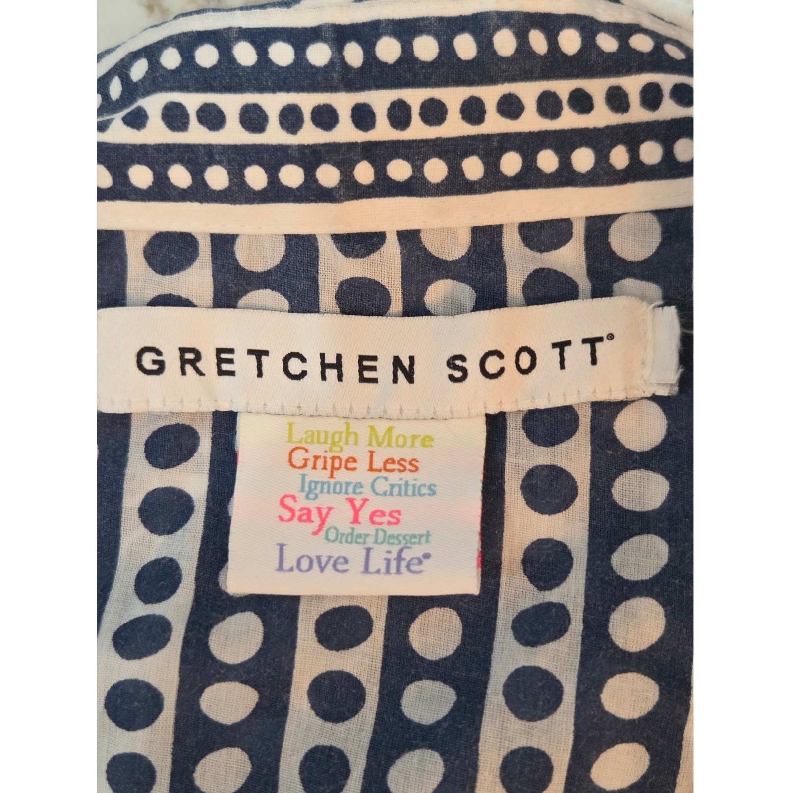 Gretchen Scott Button Down Shirt XL Blue White Floral Cotton Contrast Cuffs