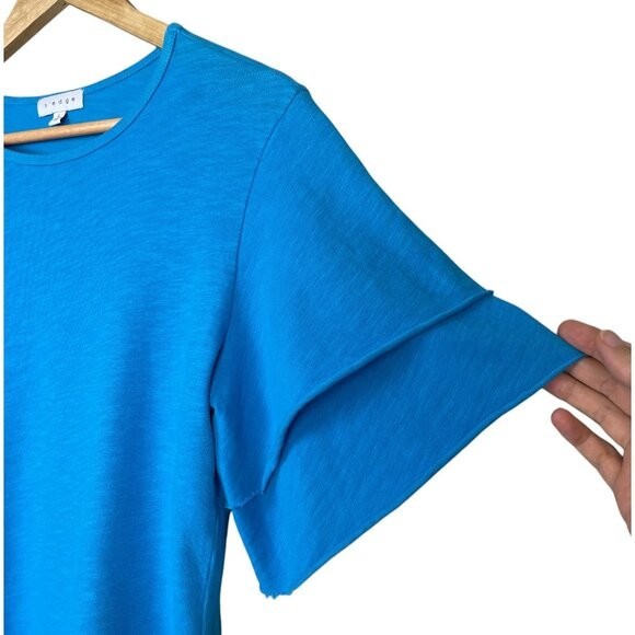 S’EDGE Bright Blue Cotton Flutter Sleeve Top Size Large