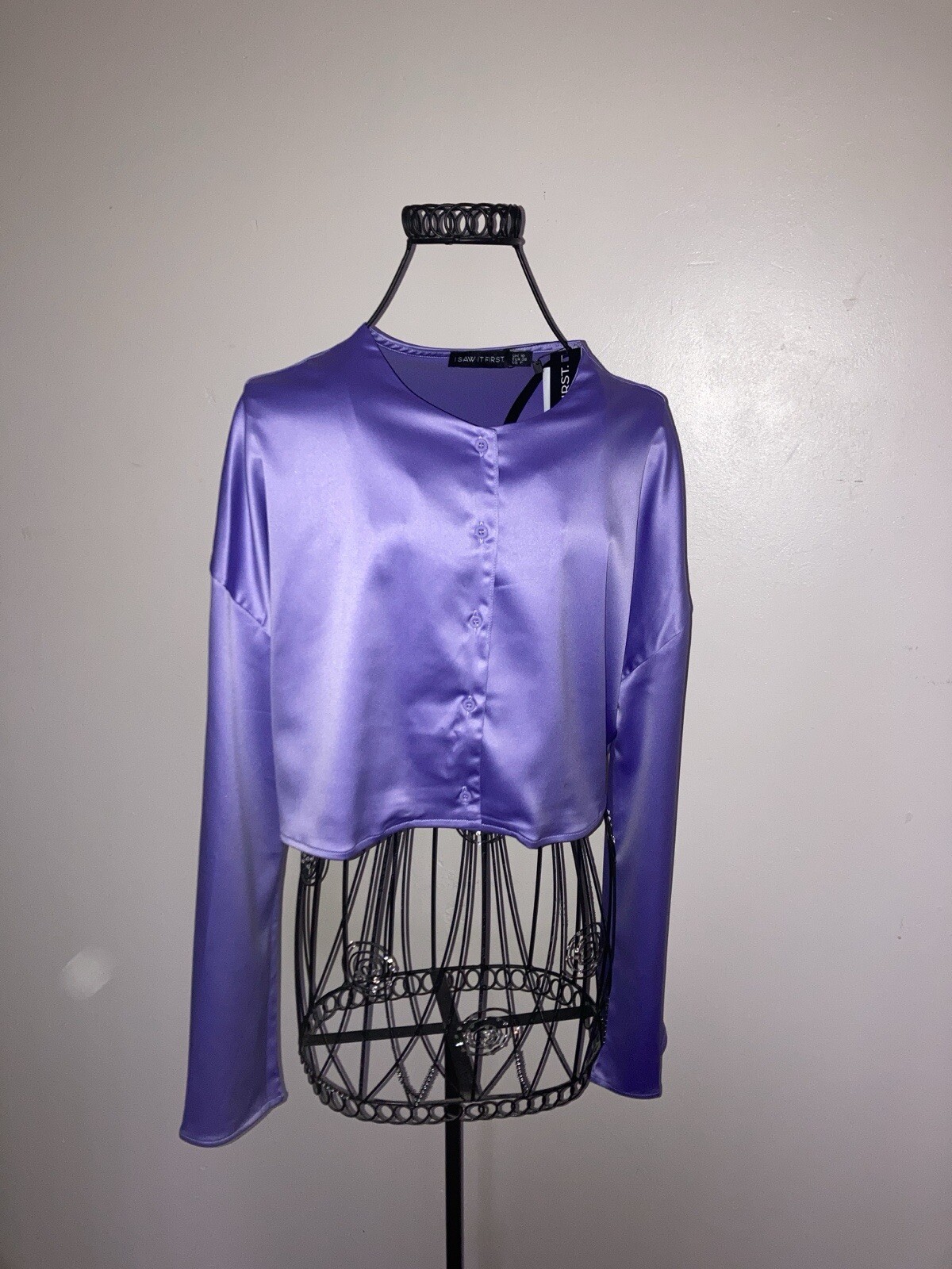 Cropped Top Silk Blouse ,button Front Size 8/10 Lilac,
