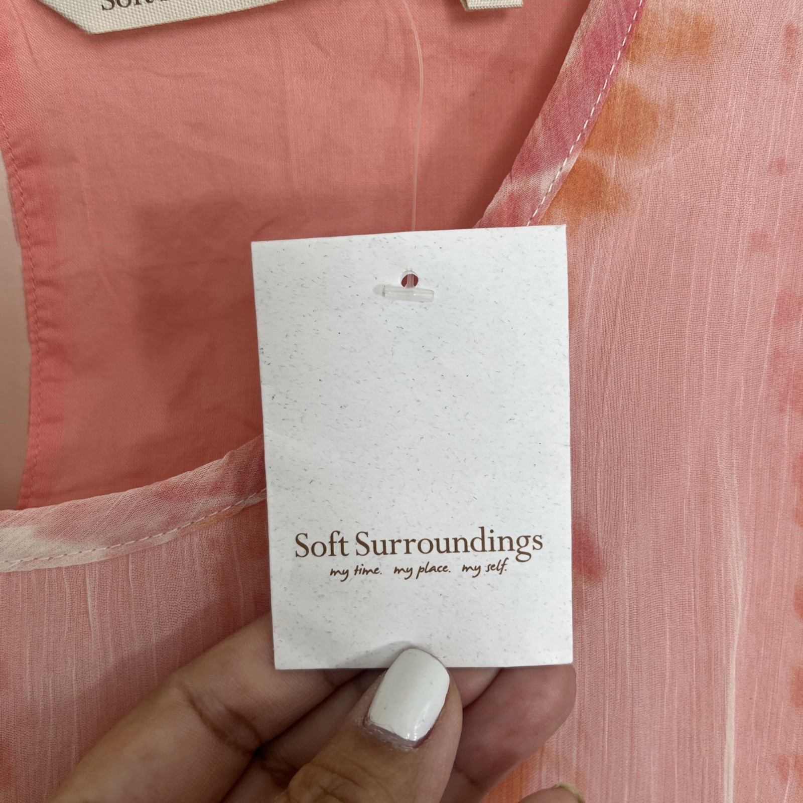 NWT Soft Surroundings Tunic Top 3X Coral Tie Dye High-Low Blouse Resort Vacay