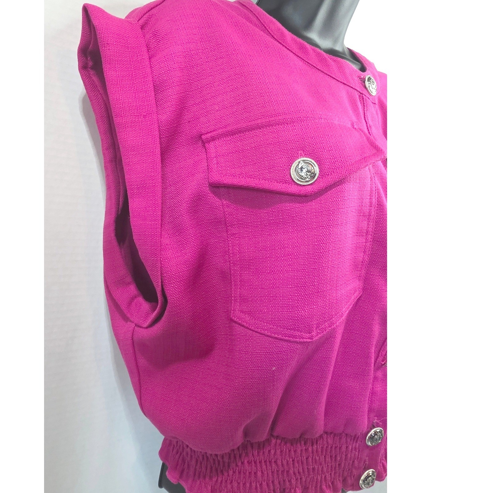 Lilly’s Kloset Magenta Pink Cap Sleeve Button Down Smocked Hem Top L
