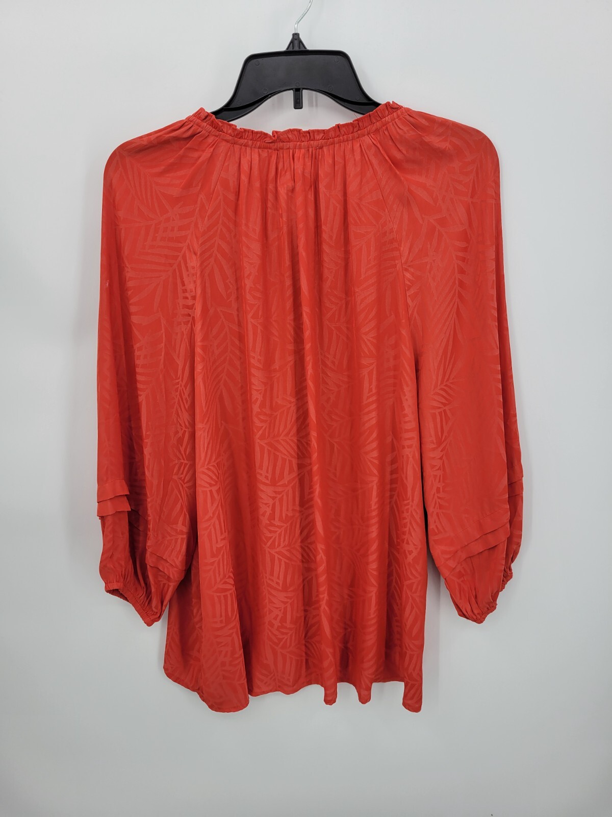 Skies are Blue Top Womens Large Red Satin Tie Neck Balloon Sleeve Romantic Boho