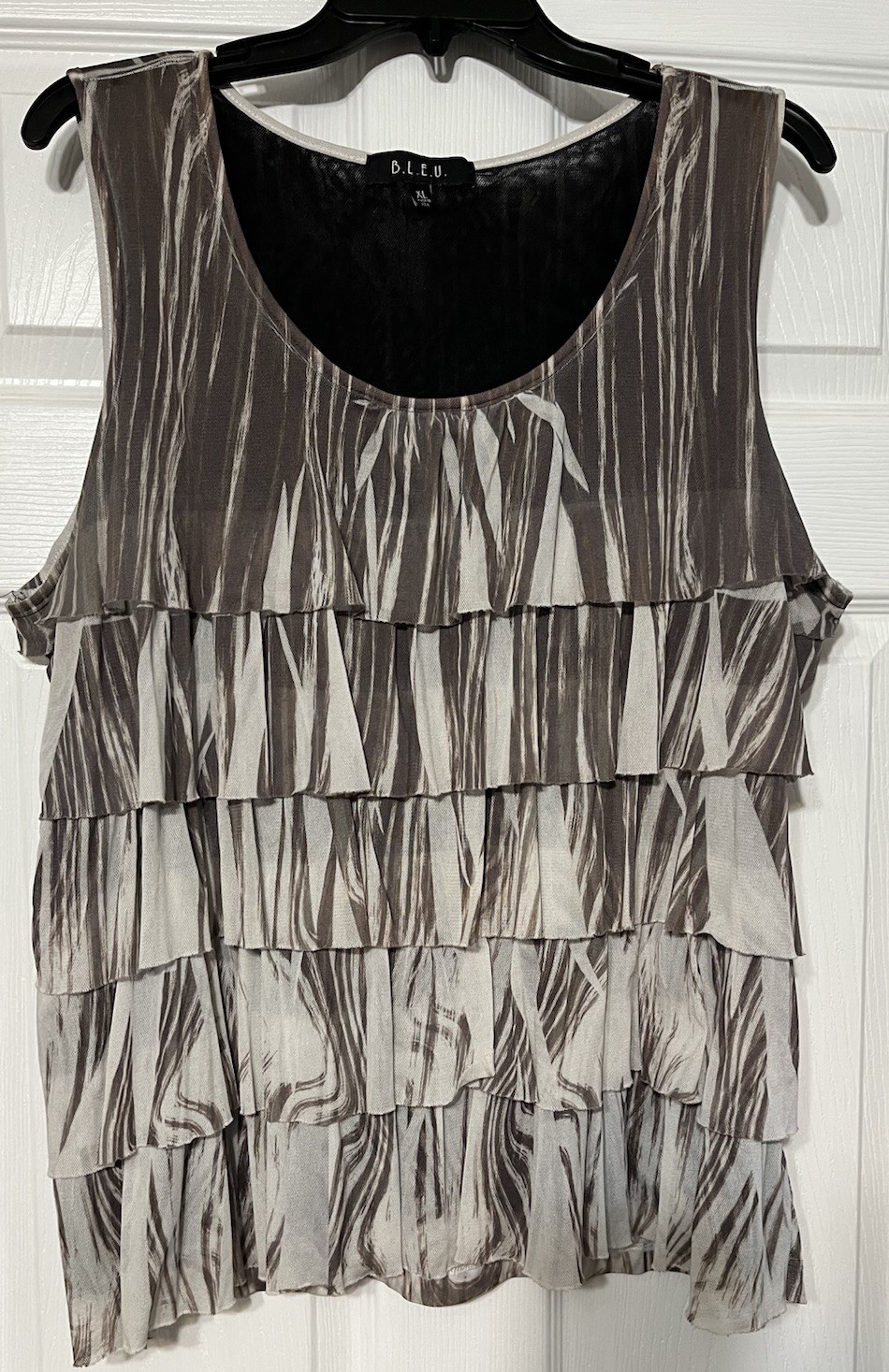 Bleu Womens Striped Ruffles Layered Tiered Sleeveless Top Lined XL