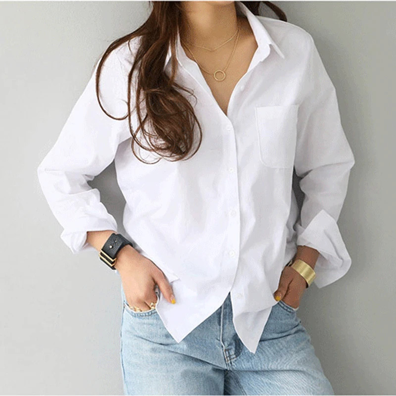 Blusa de algodón, camisa blanca, moda para mujer, blusas para mujer, moda OL, es