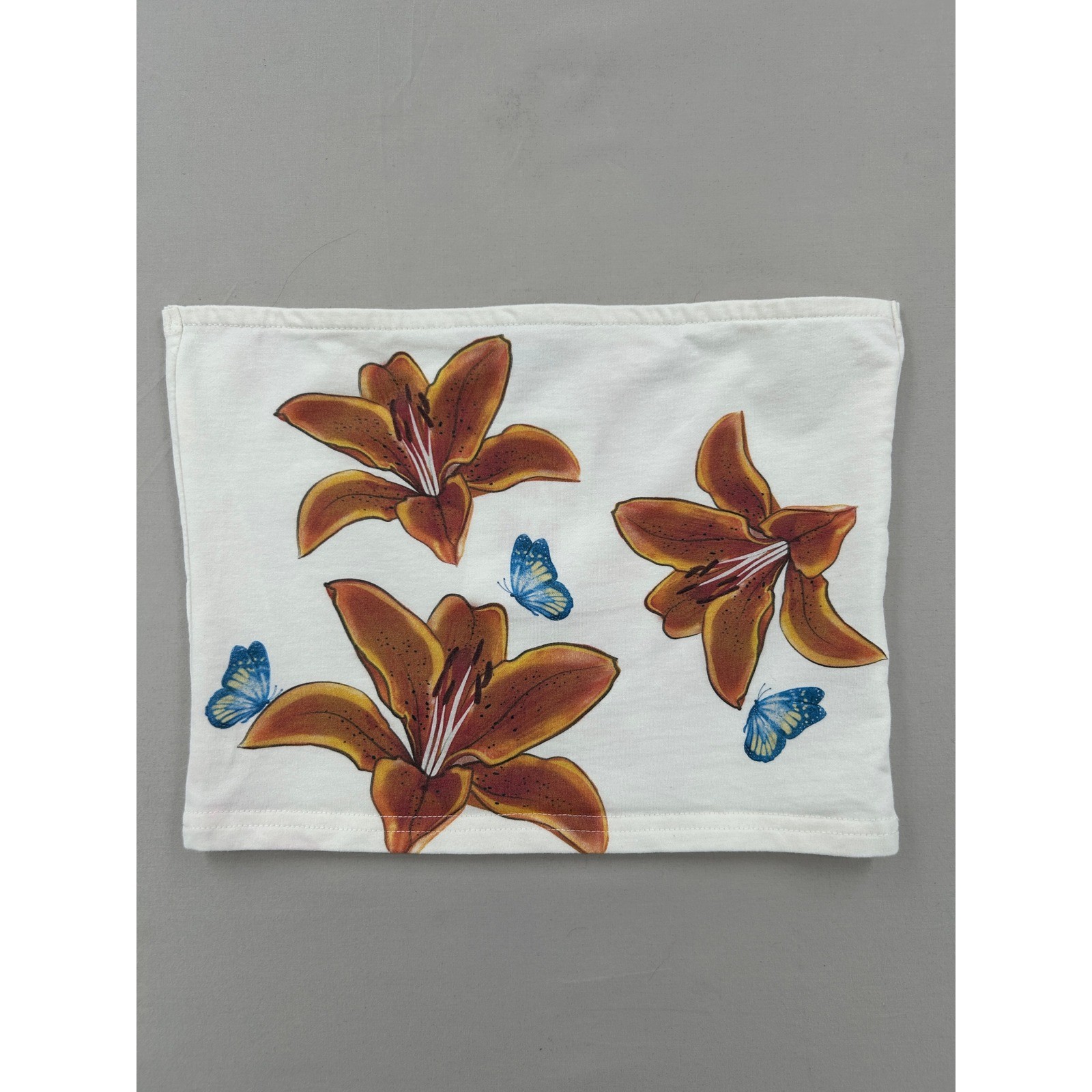 Edikted White Lily Butterfly Graphic Tube Top Strapless Crop S