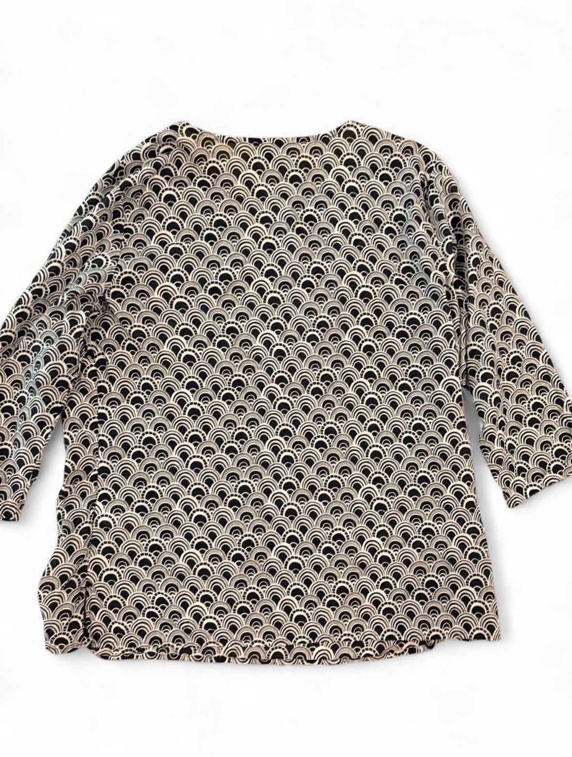 Talbots Crochet Lace Popover Tunic Top Sz LP Black Cream Cotton Scallop Pattern