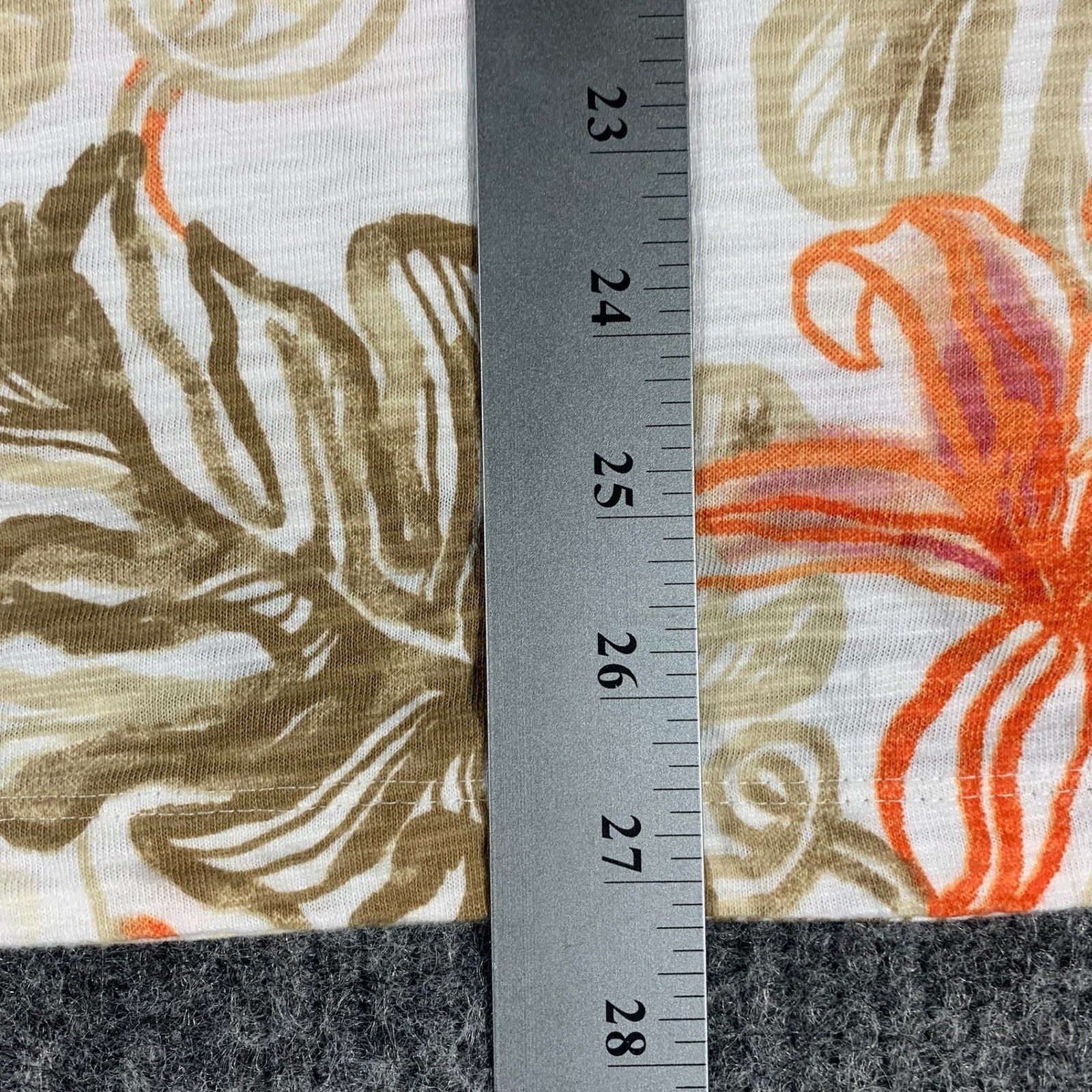 Chicos Top Womens 1 Medium White Orange Tropical Floral 3/4 Sleeve Coastal Beach