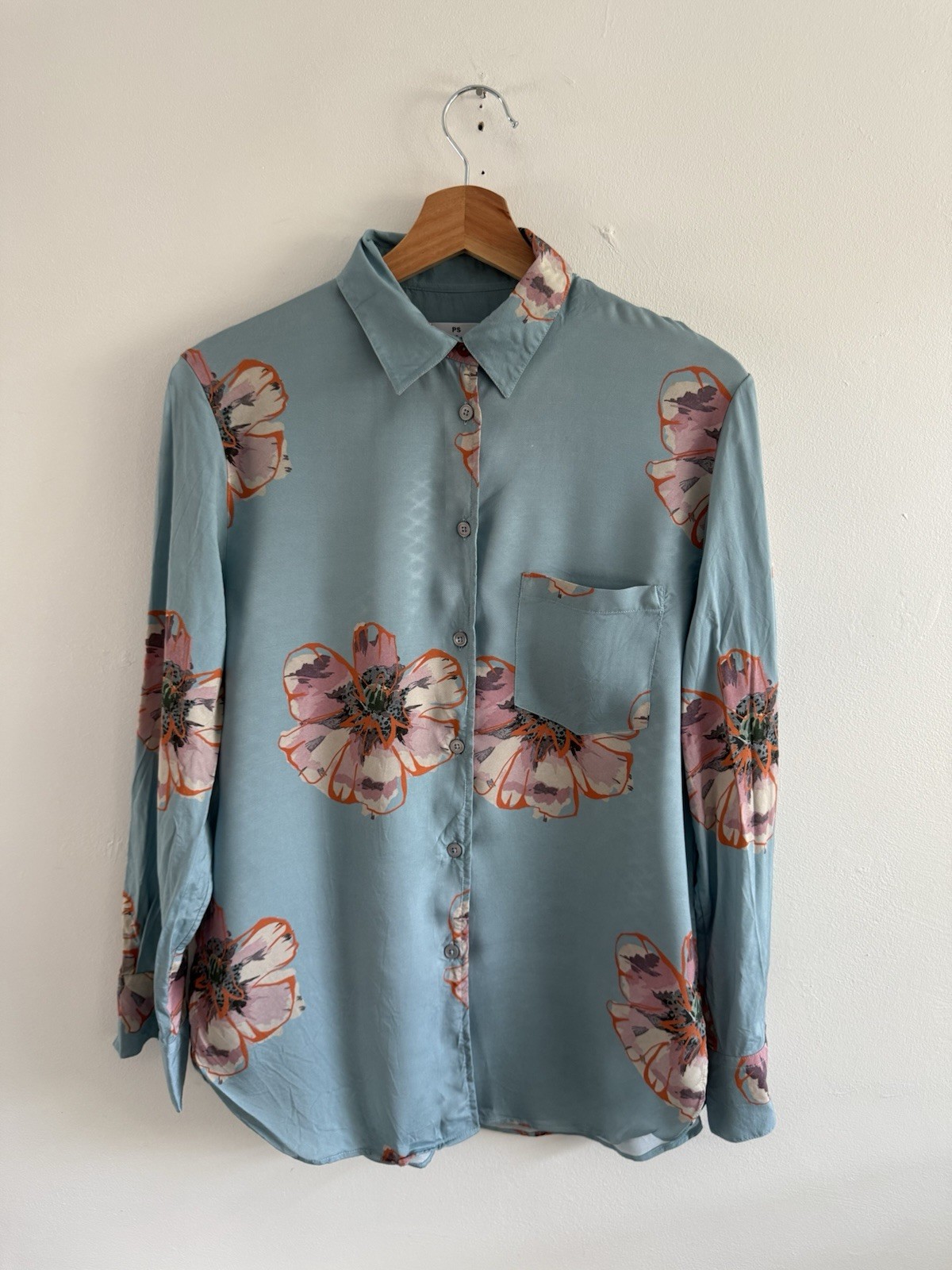 PS Paul Smith Blouse Womens Medium 40 Blue Shirt Floral Flower Button Up Viscose