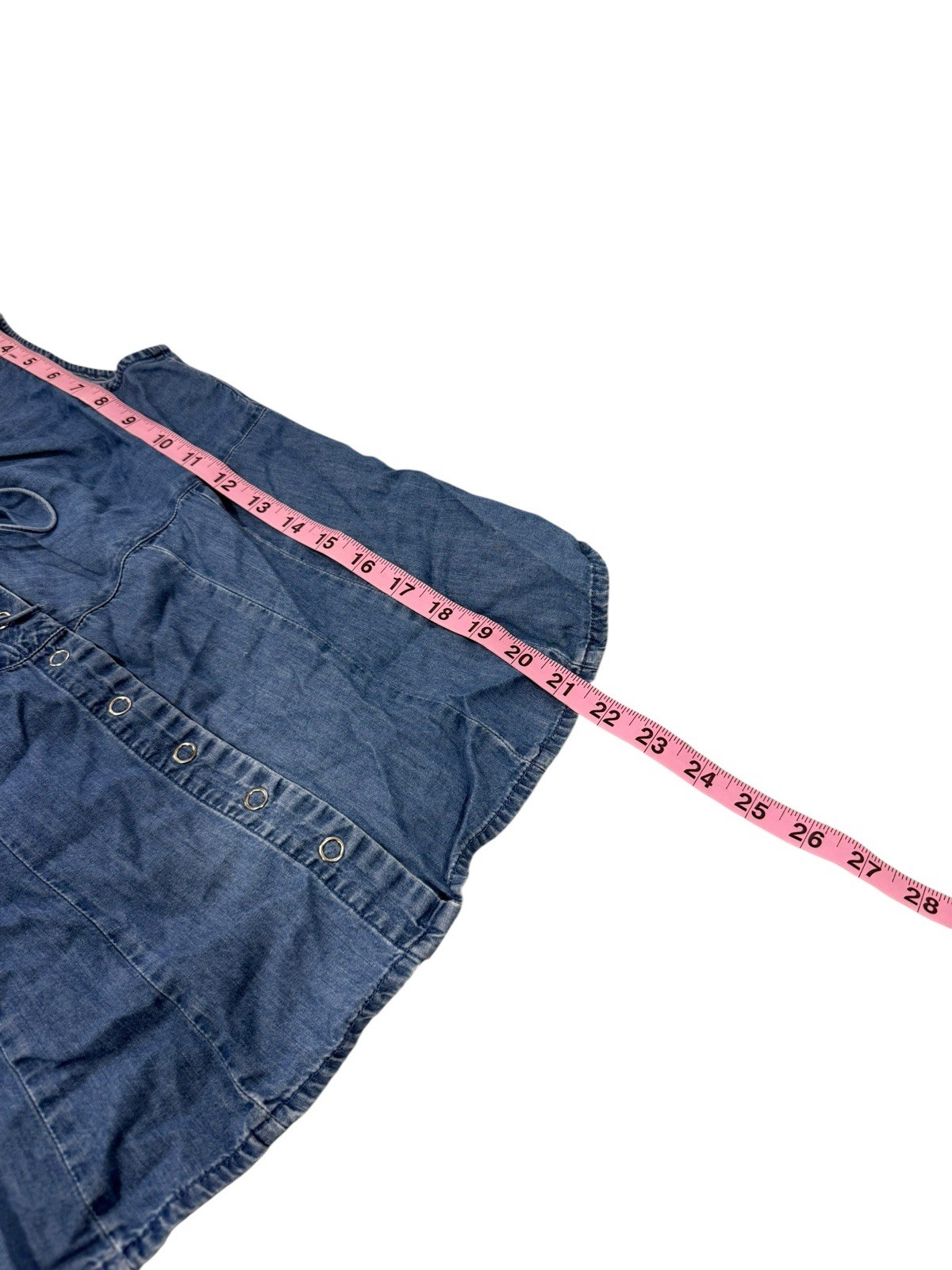 Faded Glory Chambray Denim Snap Button Up Tie Front Detail Boho Western Tank M