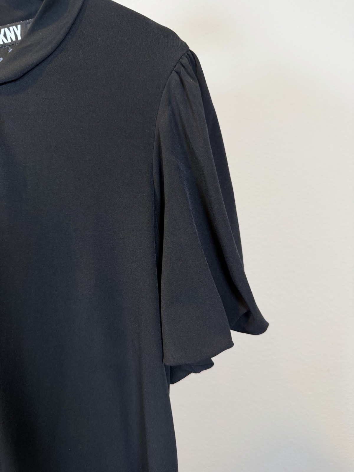 DKNY Women’s XL Black Blouse Twist Tie Front Short Sleeve Work Top