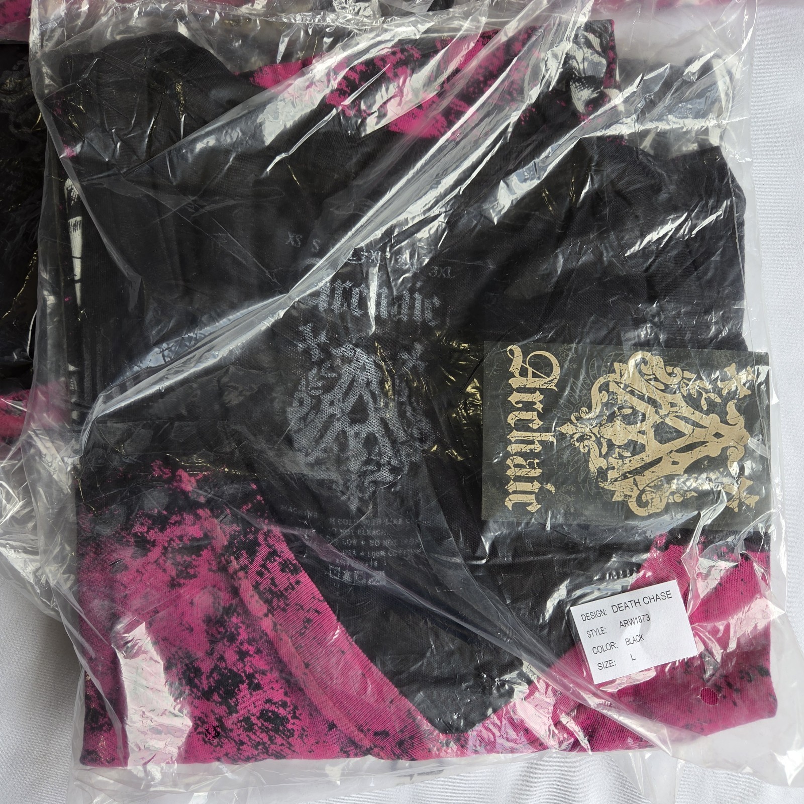 Archaic By Affliction Death Chase Y2K Grunge Biker Black L VNeck Graphic T-Shirt