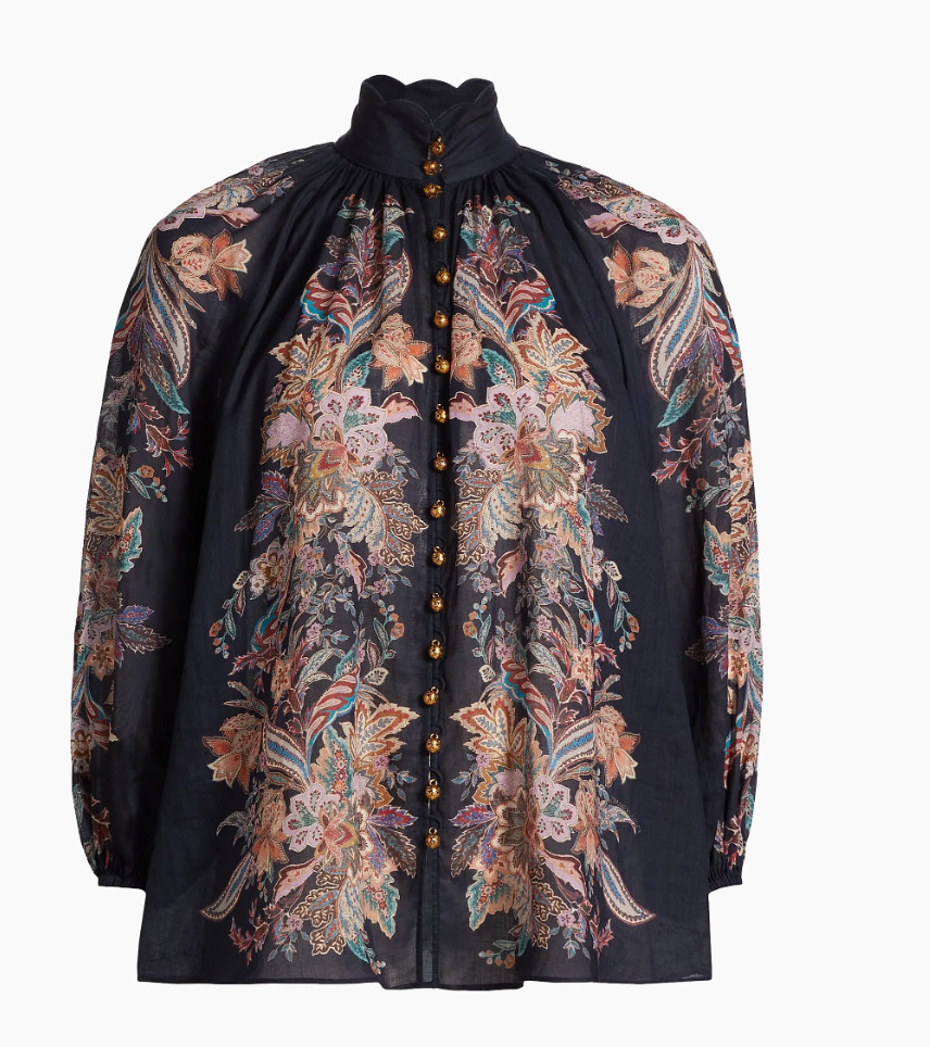 AUTH WOMEN’S ZIMMERMANN RHIANNON NAVY PAISLEY BILLOW BLOUSE – SZ 0P