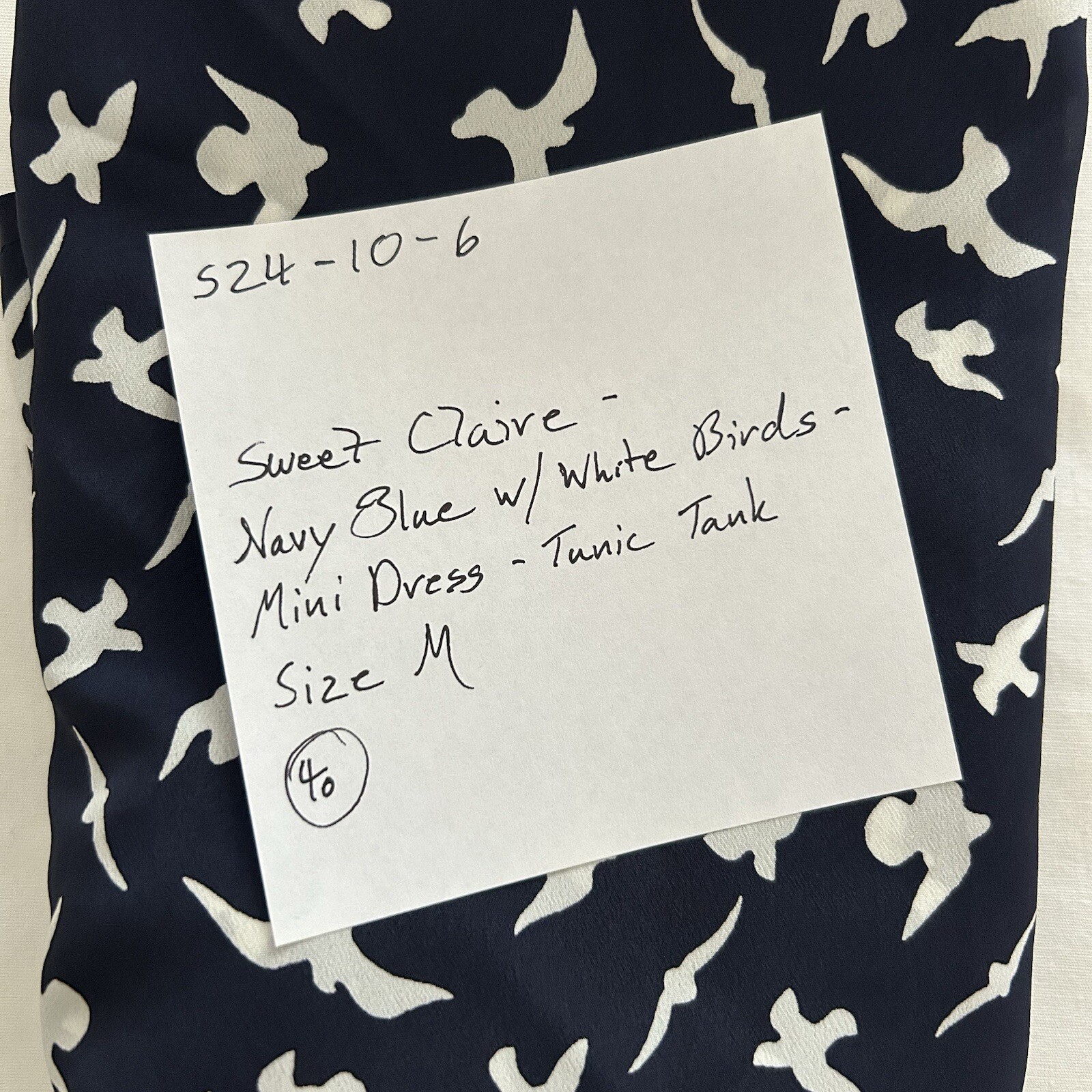 Sweet Claire – Navy Bird Print Sleeveless Tunic Shirt – Size M 🇺🇸USA Made🇺🇸