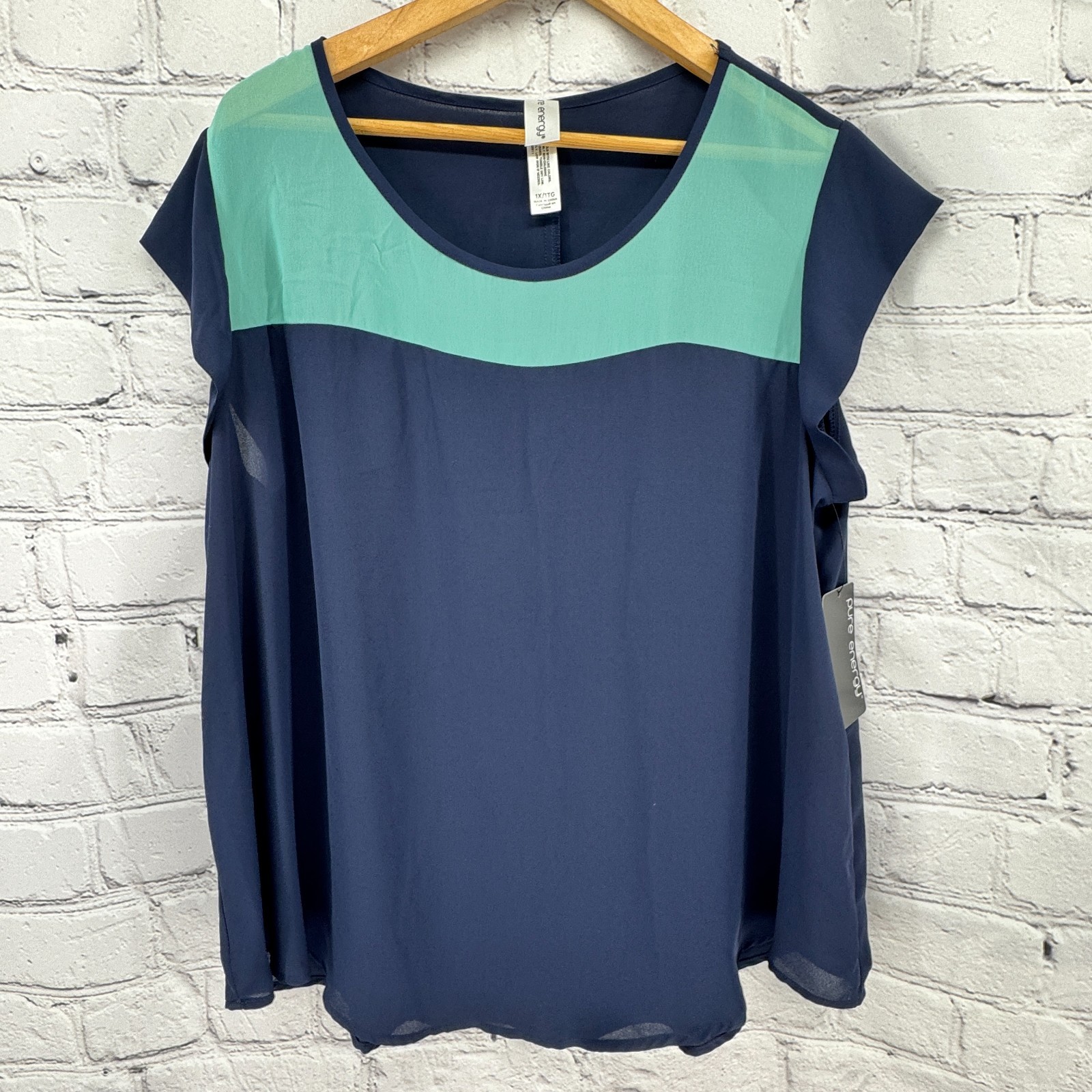 NWT Pure Energy Top Women’s 1X Plus Blue Teal Colorblock – FLAW See Pictures
