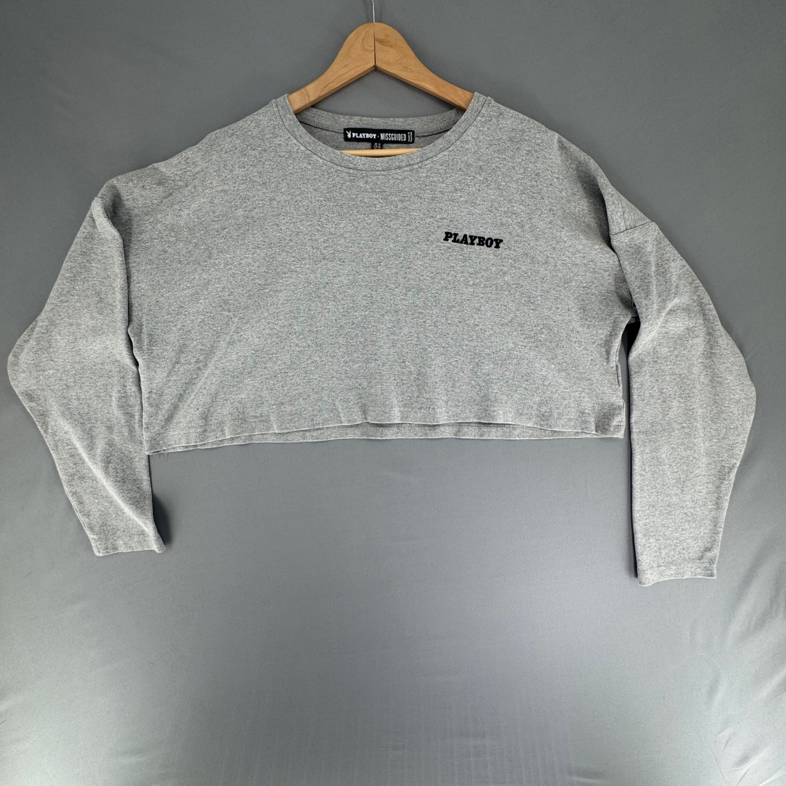 Playboy x Missguided Womens Grey Marl Embroidered Logo Crop Top BR610105 US 14
