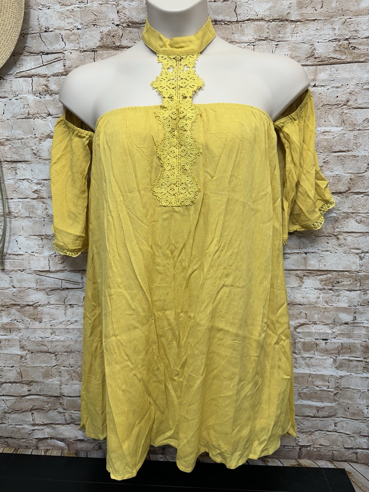 Hayden Los Angeles Mustard BOHO Strapless Lace Trim Tunic Top Women’s S – NWT