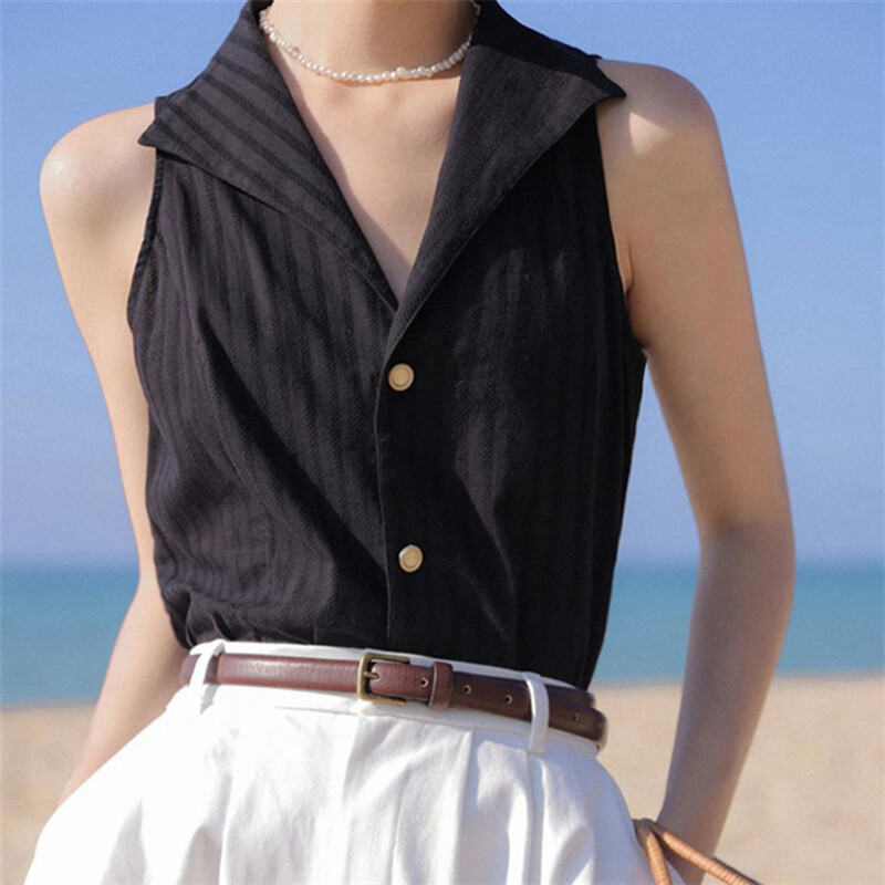 Tank T-Shirt Tunic Blouse Top With Button V Casual Wide Neck