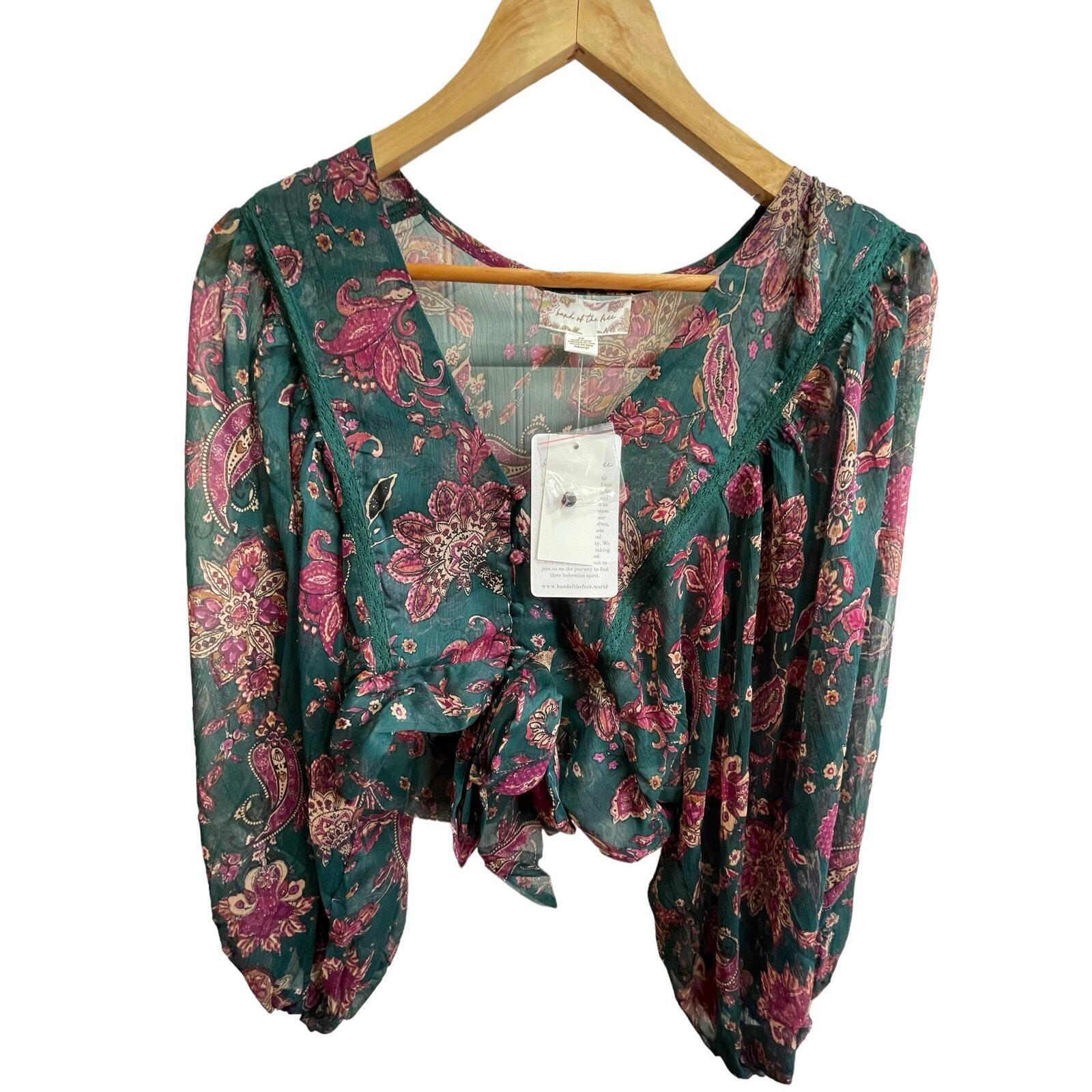NWT Band of the Free River Deep Pine Paisley Tie Front Crop Top XS