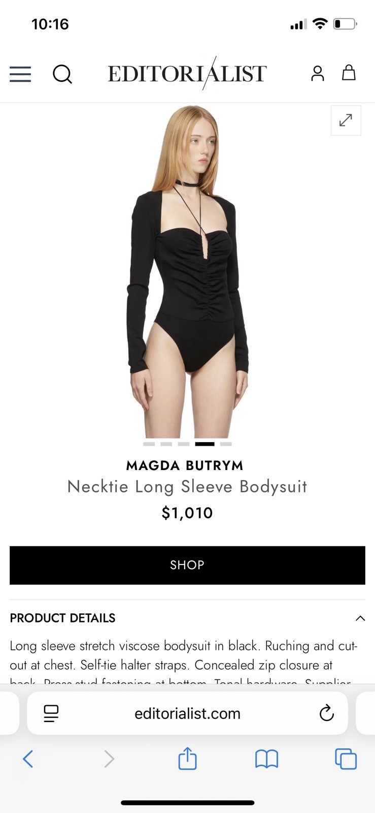 Magda Butrym Black Bodysuit – FR40 / 12 – NWT