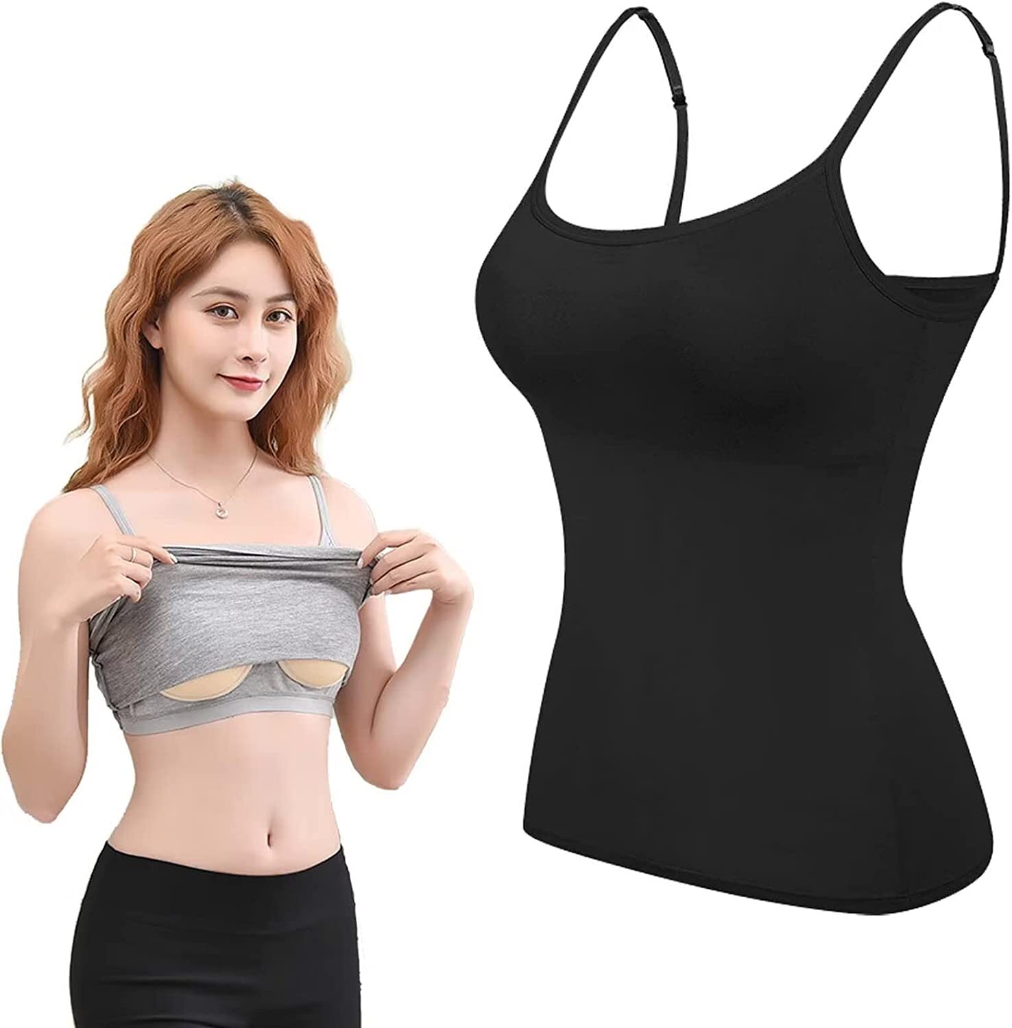 Camisole with Built in Shelf BRA Adjustable Spaghetti Strap Layer Tank Top Soft