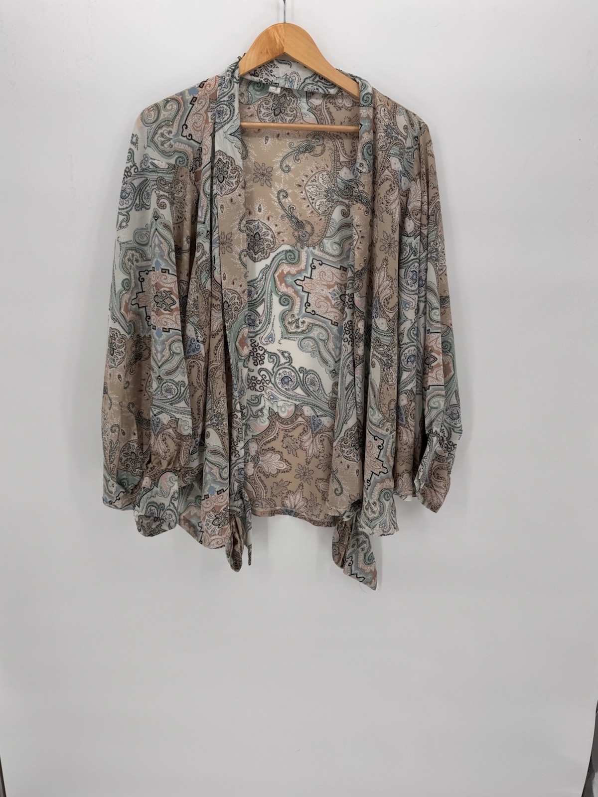 I Love Wrap Top Size Small Medium Paisley Print Long Sleeve Pastel Bohemian Chic