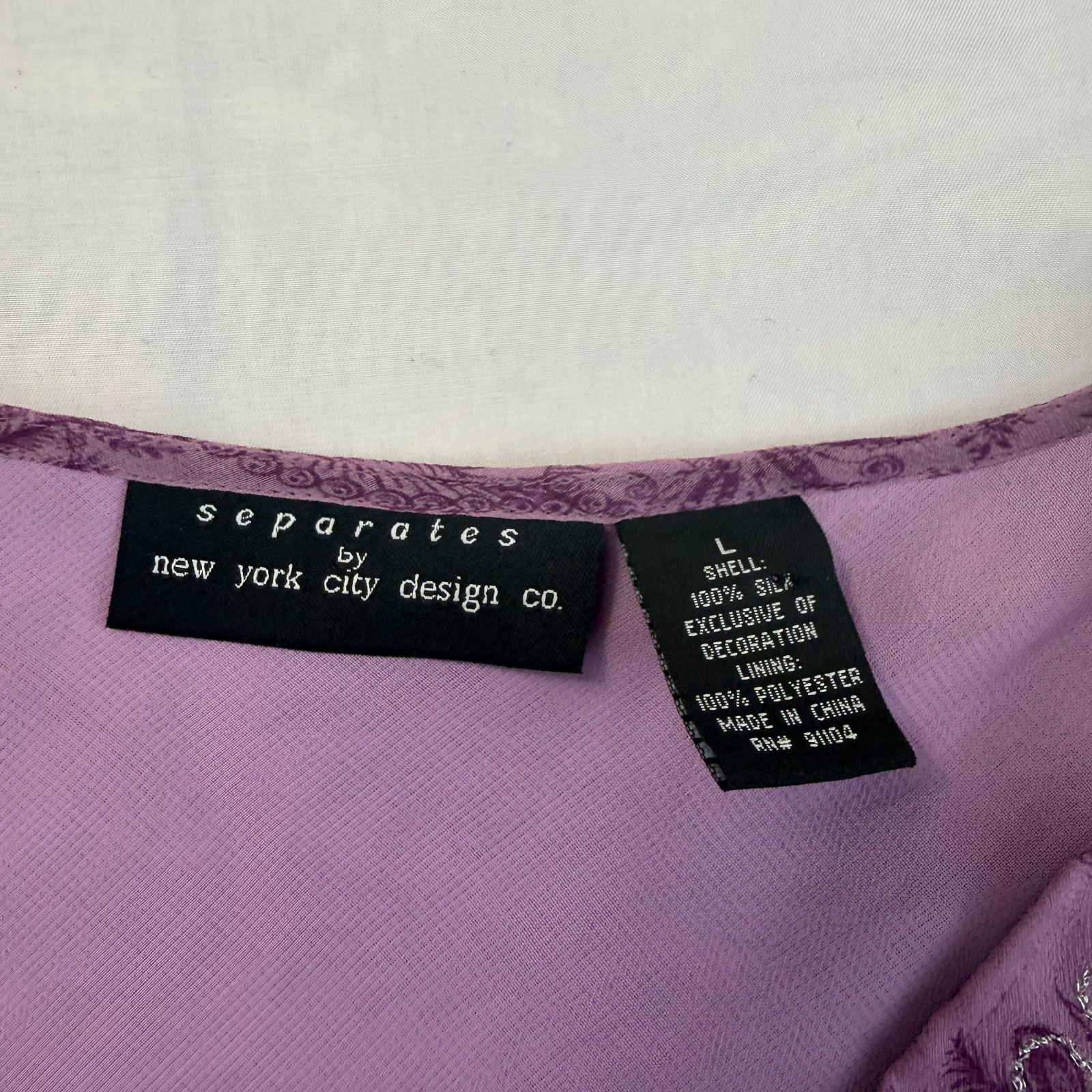 Separates by New York City Design Co. Blouse Womens L Purple Floral Silk Beaded