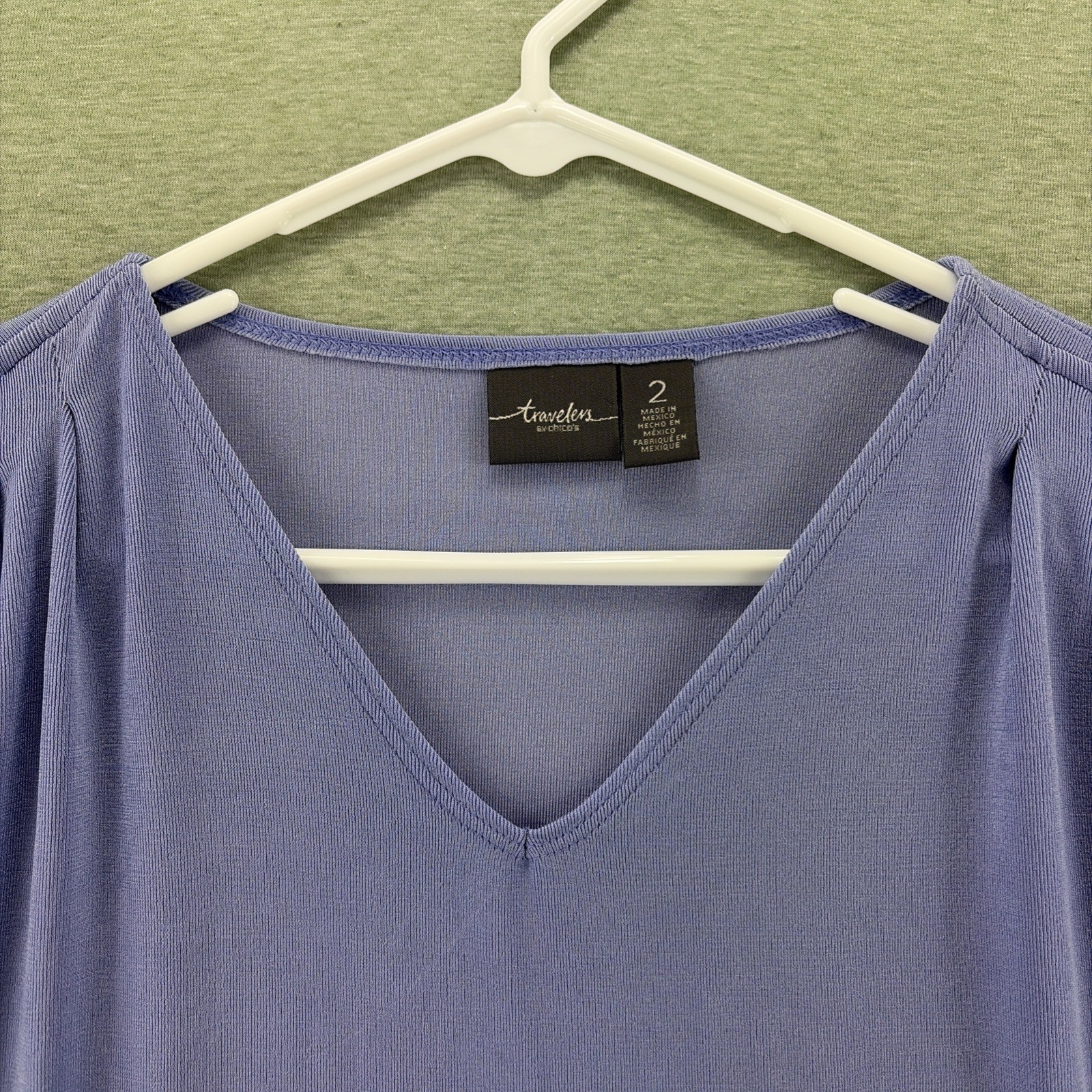 Travelers by CHICO Short Sleeve Top Womens Size 2 Purple V Neck Open Sleeve