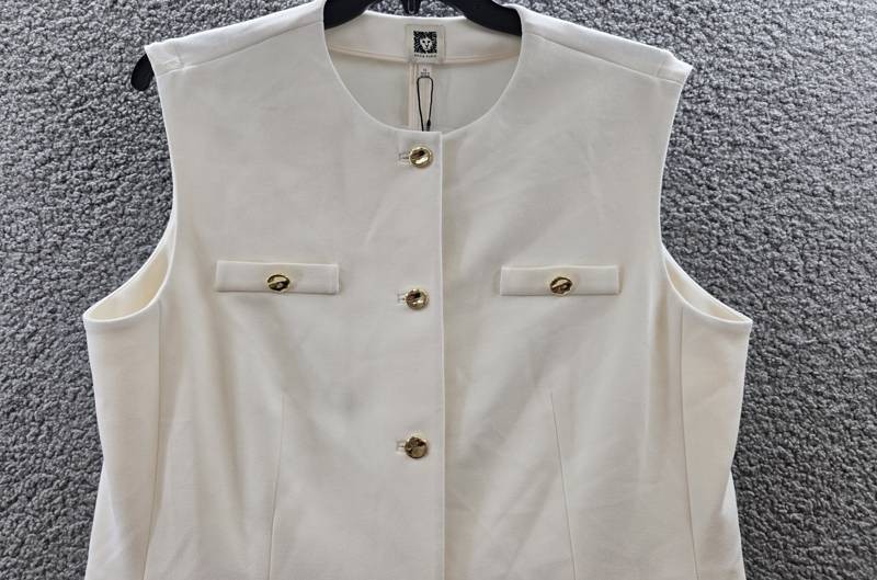 Anne Klein Stretch Crepe Four-Button Tailored Vest Women’s 16 White Dove Solid