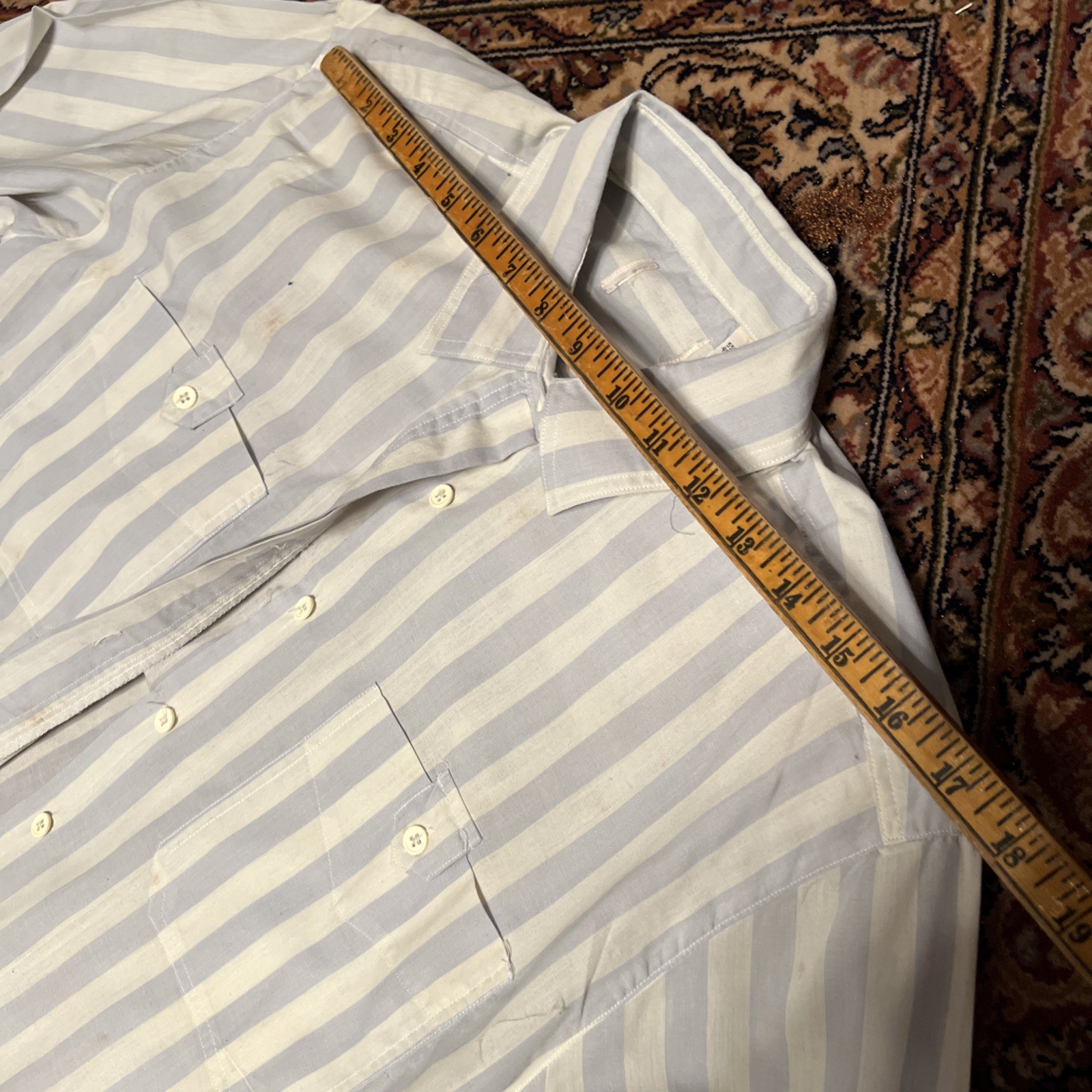 “SALE” Women Crisp L Sleeve Shirt Size M Bust 44, Gray/White chalk Stripe