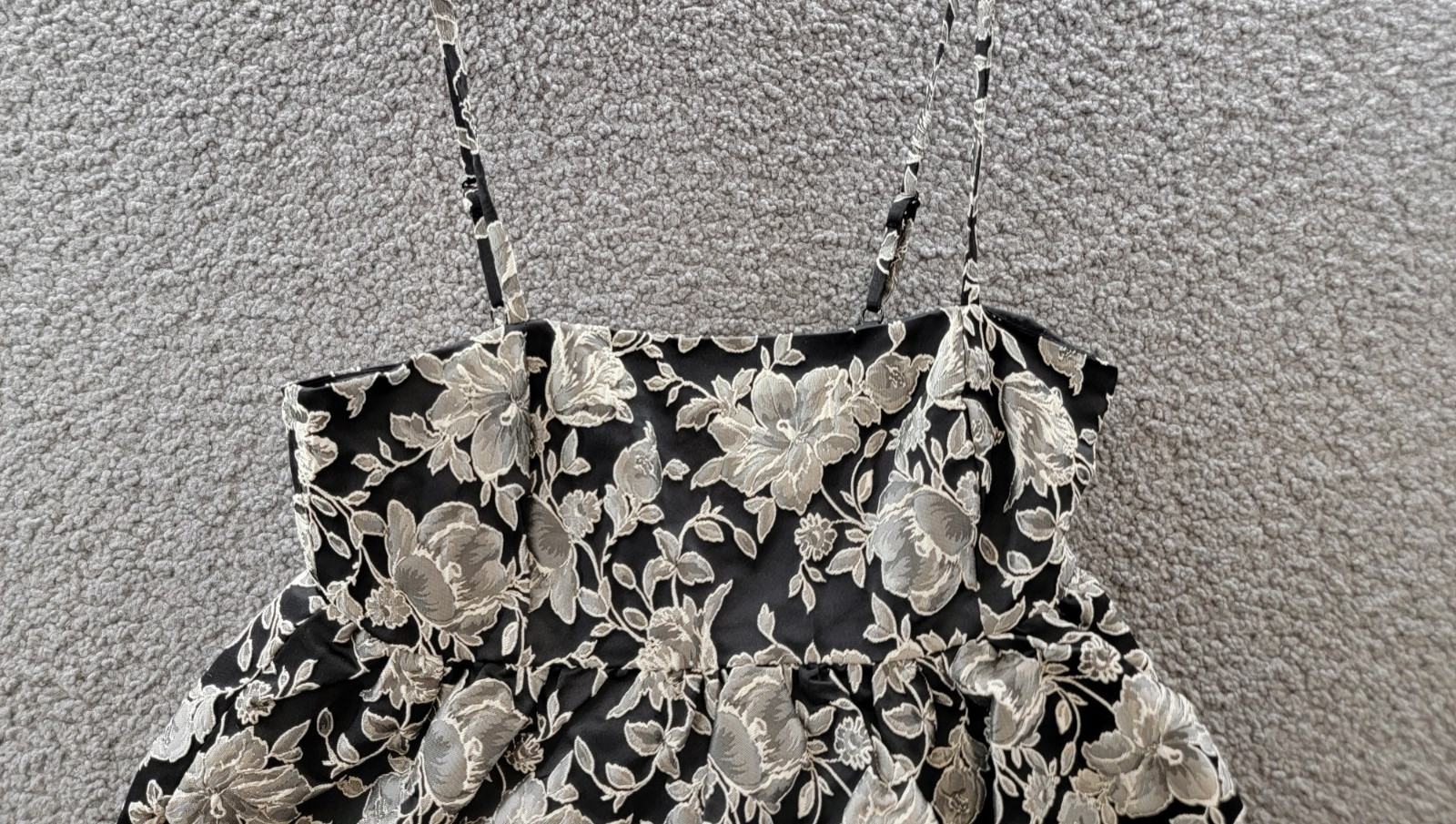 Steve Madden Bodi Floral Brocade Peplum Top Women’s S Black/White Zip Closure