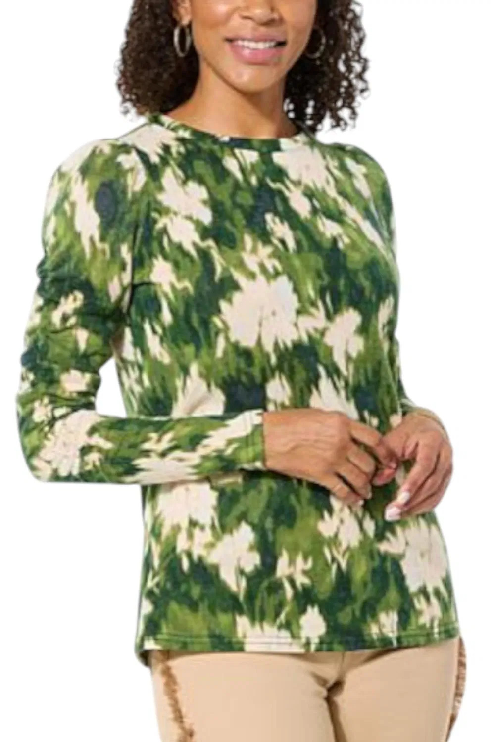 DG2 by Diane Gilman Women’s Ruched Sleeve Sweater Knit Top Green