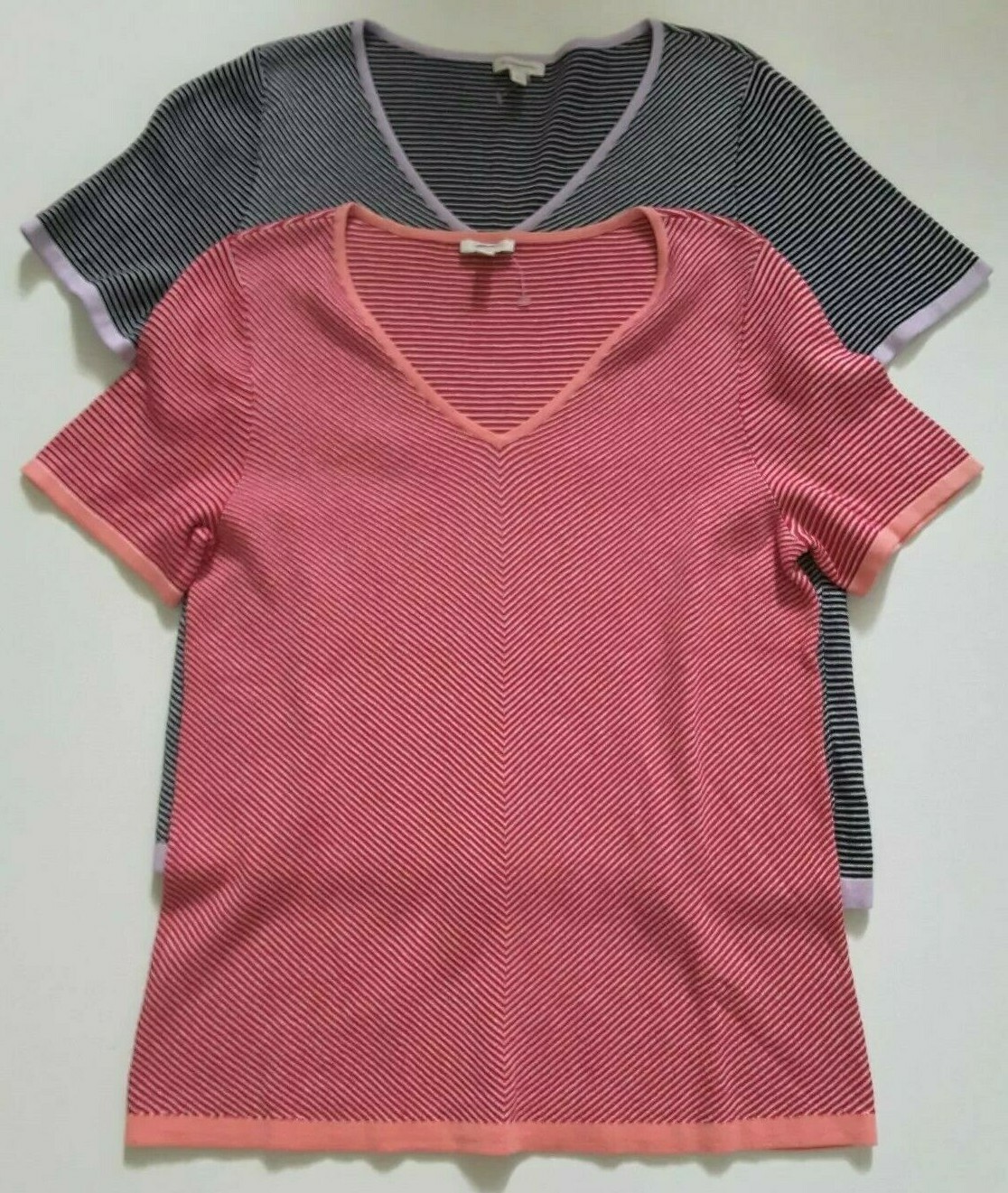 Talbots Striped Contrast Trim Short Sleeve Sweater Top Multiple Colors/Sizes
