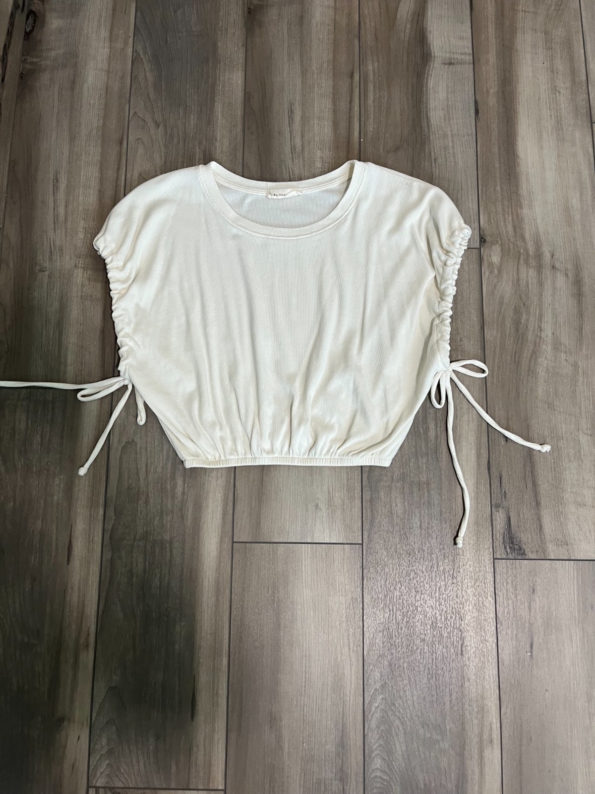 Made in USA BY TOGETHER Cream ribbed crop top with tie detail size S Cafe Brunch