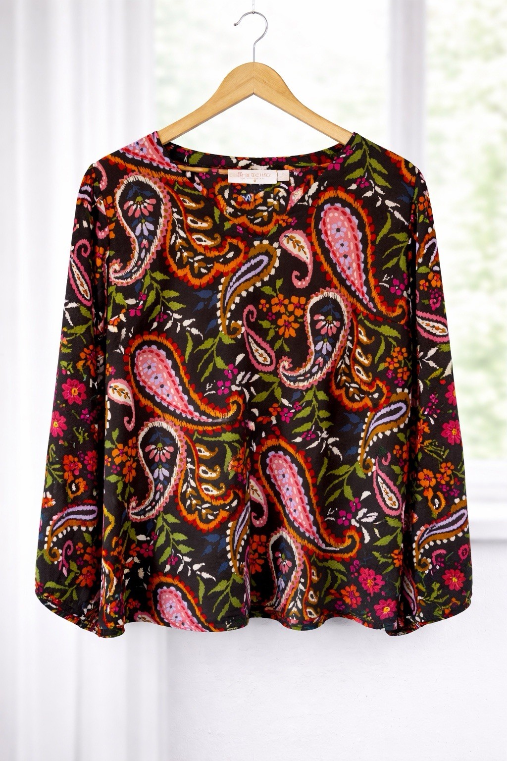 Belle Boho By Kim Gravel Popover Top Walnut Paisley Floral Vibrant Hippie XL