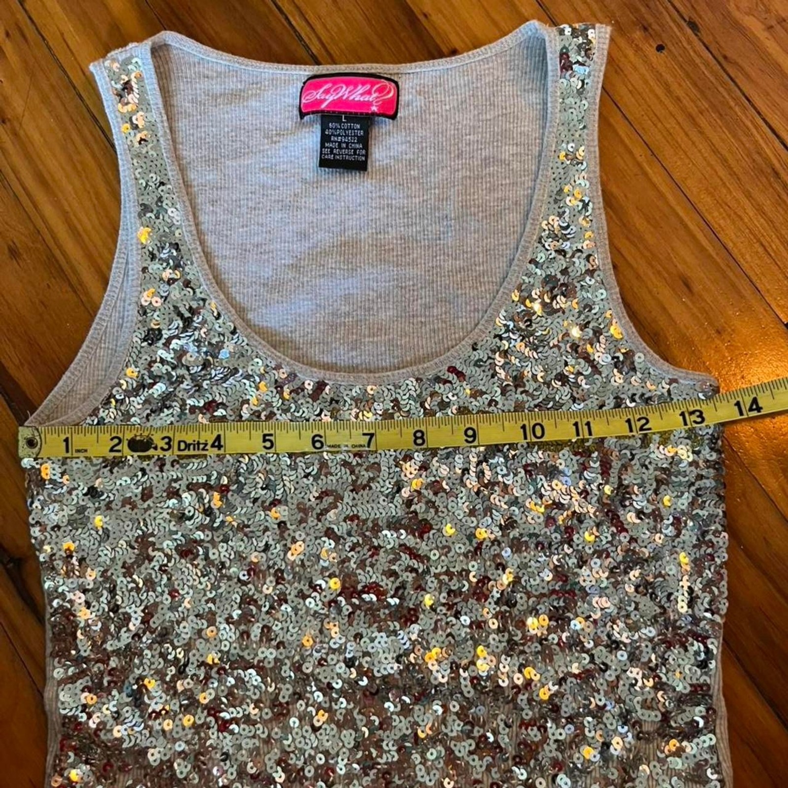 Vintage y2k Say what Silver Sequin Tank Top Scoop Neck Size L Hannah Montana