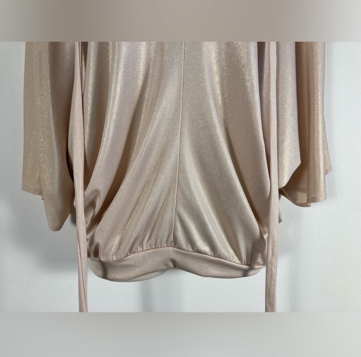Julian Chang Tunic Top XL Champagne Gold Shimmer Tasseled Tie Cocktail Old Money