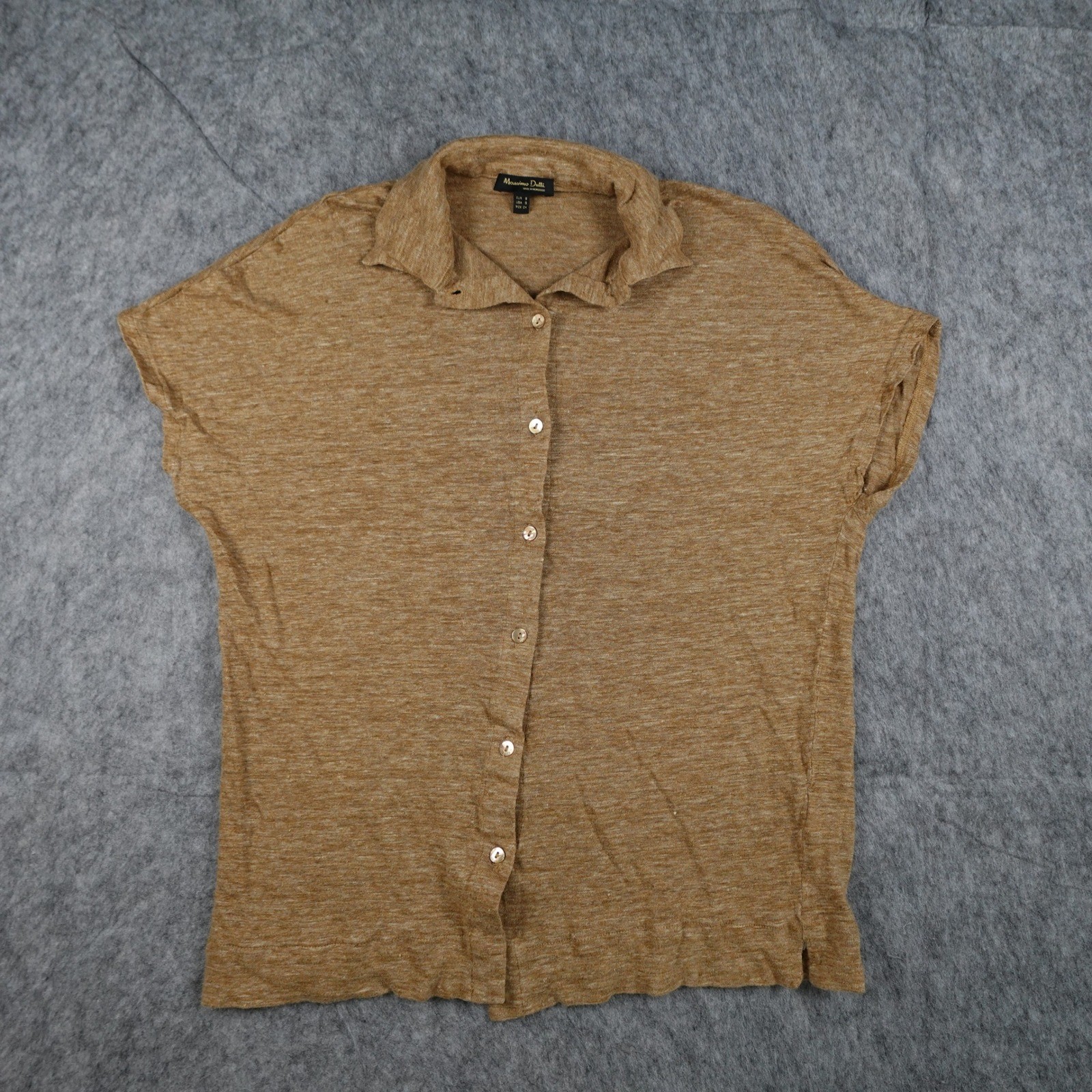 Massimo Dutti Top Women Small Brown Button Up Collared Cap Sleeve Linen Blend