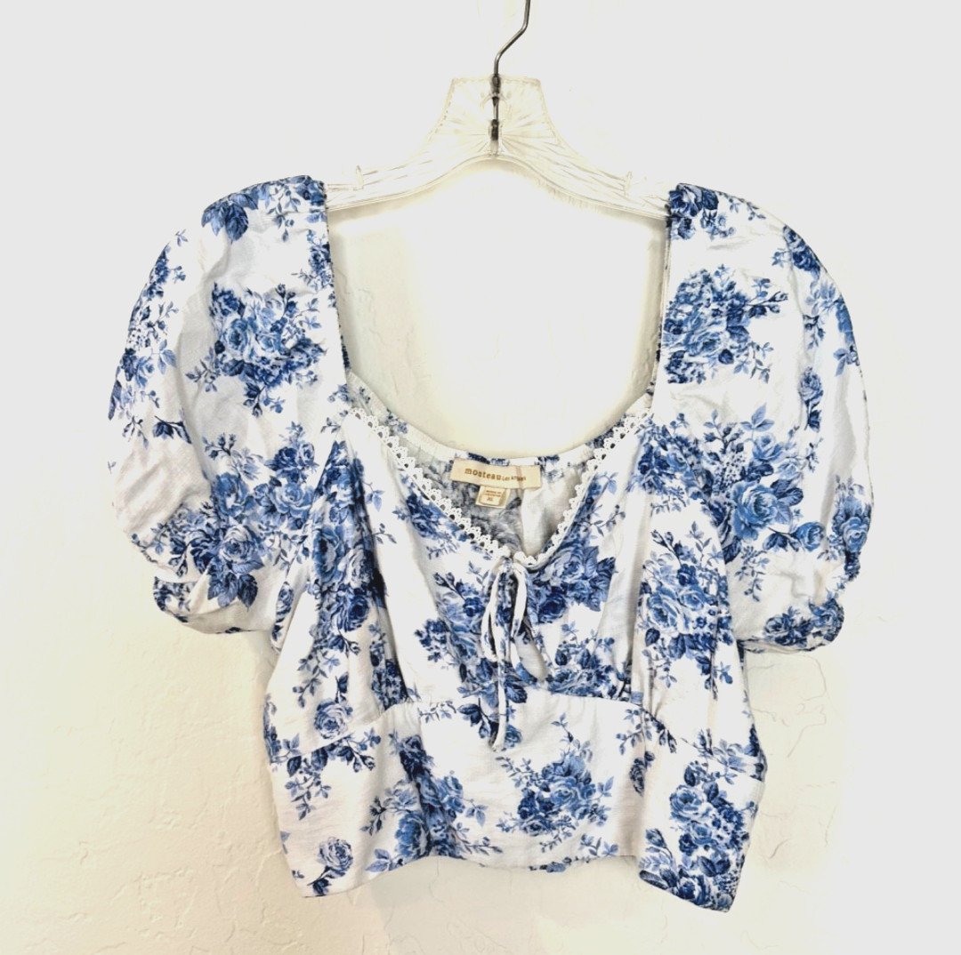Monteau Los Angeles Women’s Floral Cropped Blouse Size XL Prairie, Gypsy, Hippie