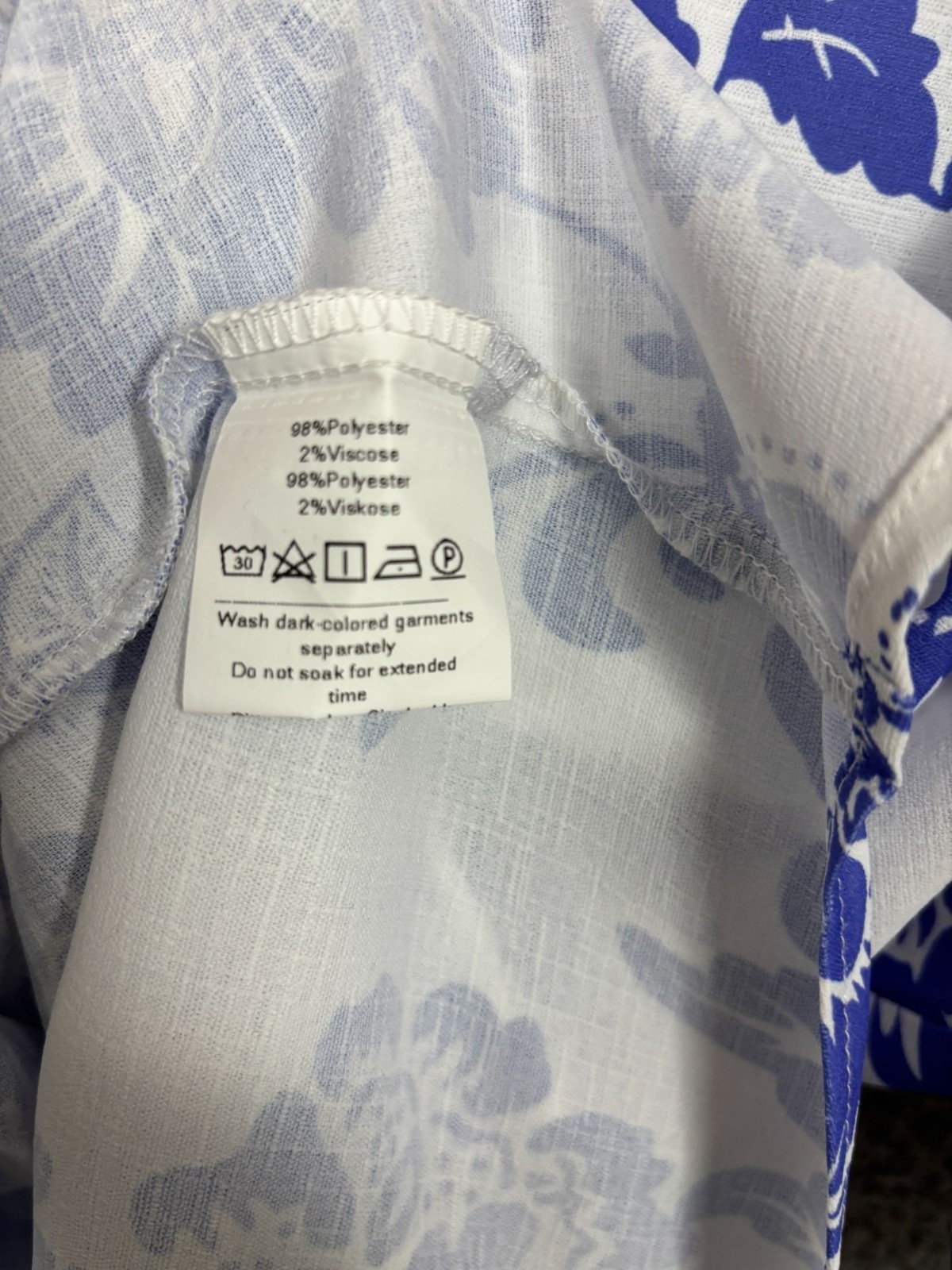 Grace Karin Women’s Floral V-Neck Puff Short Sleeve Blouse XL White & Blue NWT’s