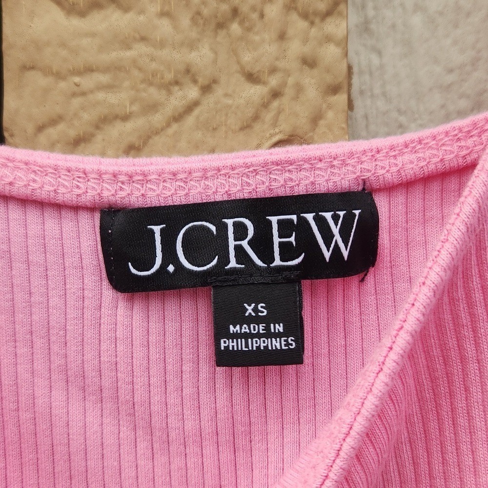 J.Crew Ruffle Strap Tank Top Girly Pink XSmall Ribbed Preppy Coquette Summer