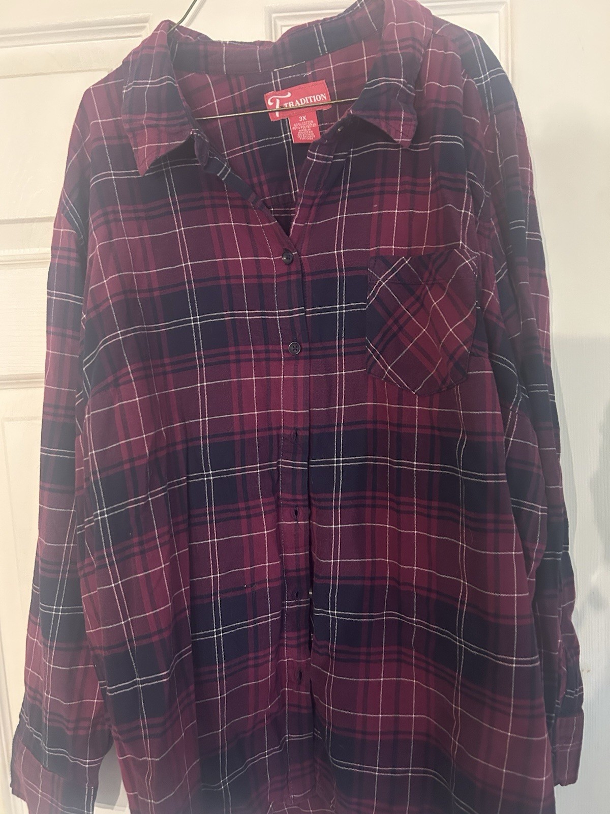 Upcycled Tradition 3X Plaid Flannel Button-Up AC/DC Highway to Hell