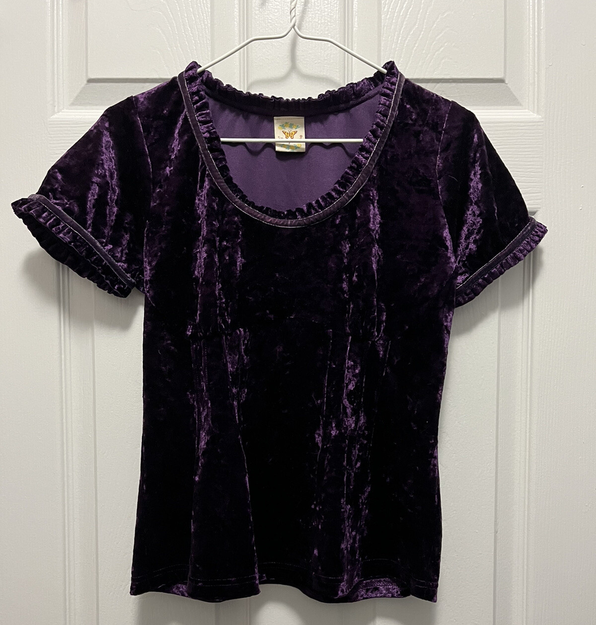 Lady Story Women’s Junior’s Purple Velvet Short Sleeve Summer T-shirt Blouse Top
