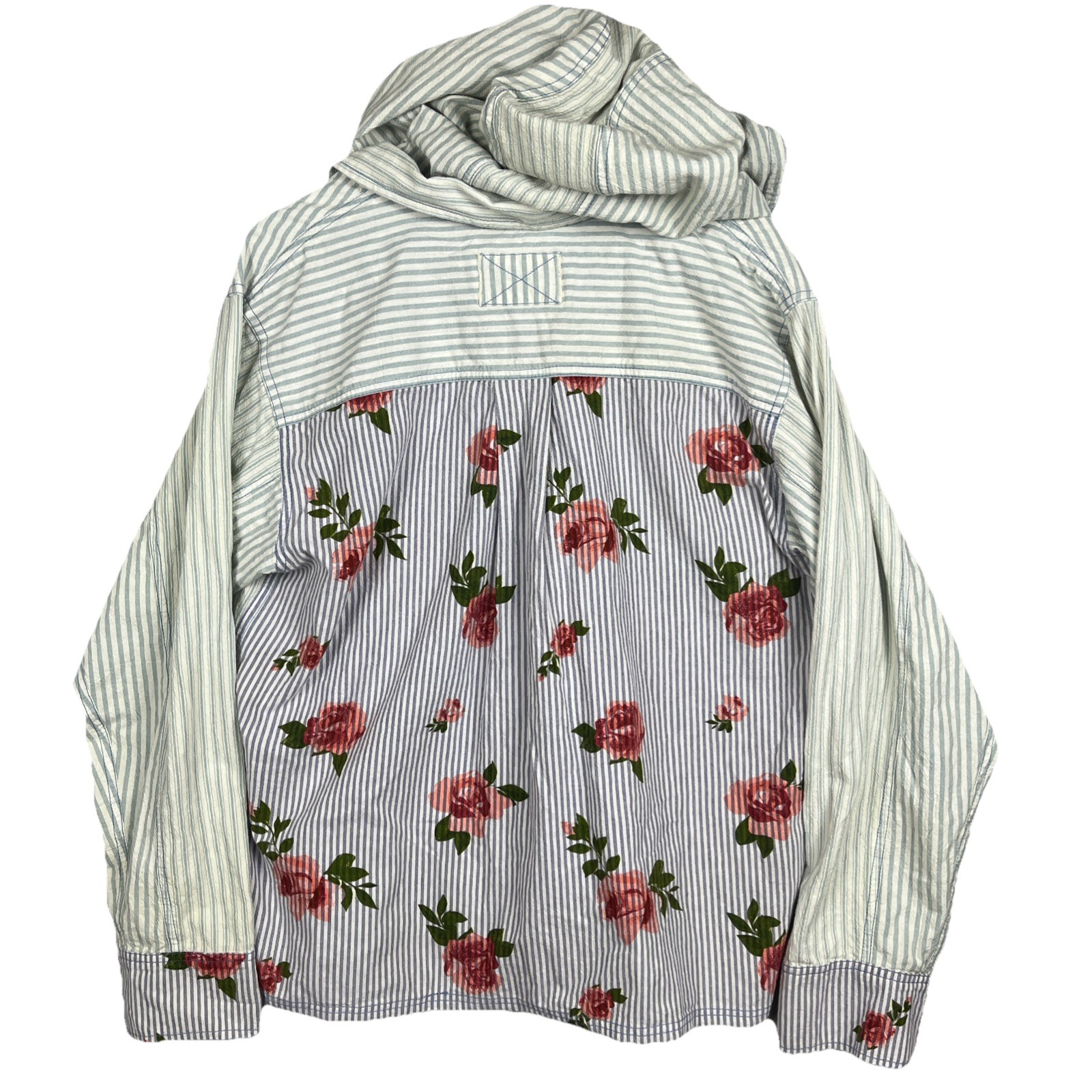 Free We The Free About To Slide Hoodie Striped Women’s Small Floral Blue Cotton